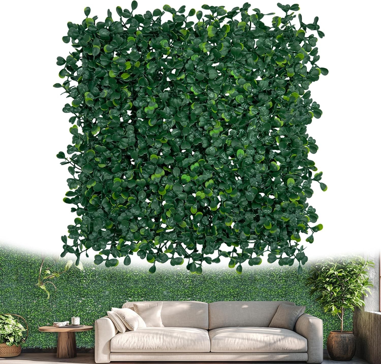 Artificial Grass Wall Panel Backdrop,10″ X 10″ 12P(8.4 sqft UV-Anti Greenery