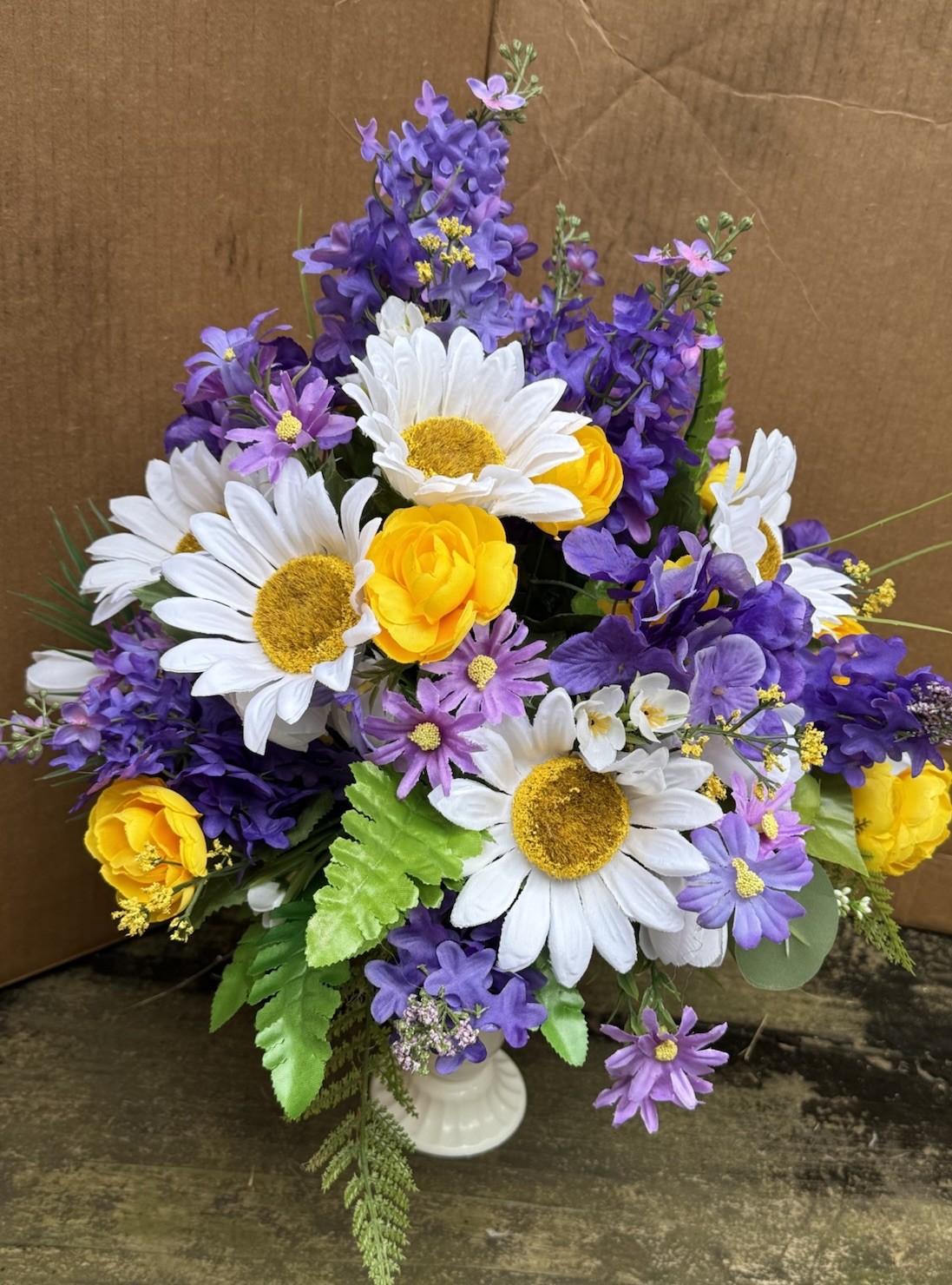 Artificial cemetery flower Arrangements Grave Flowers Purple And Yellow