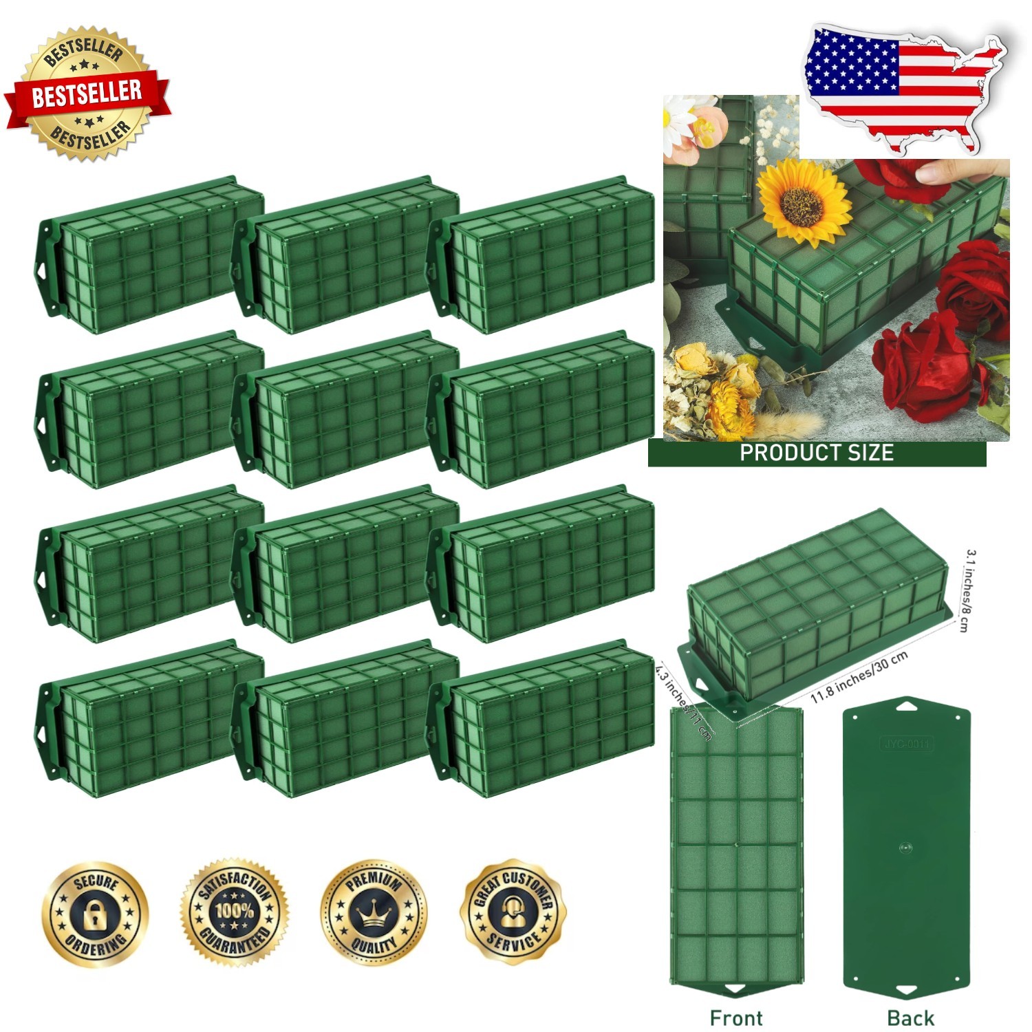 12 Pc Floral Foam Flower Cage Rectangular – Wet Foam Arrangement Supply