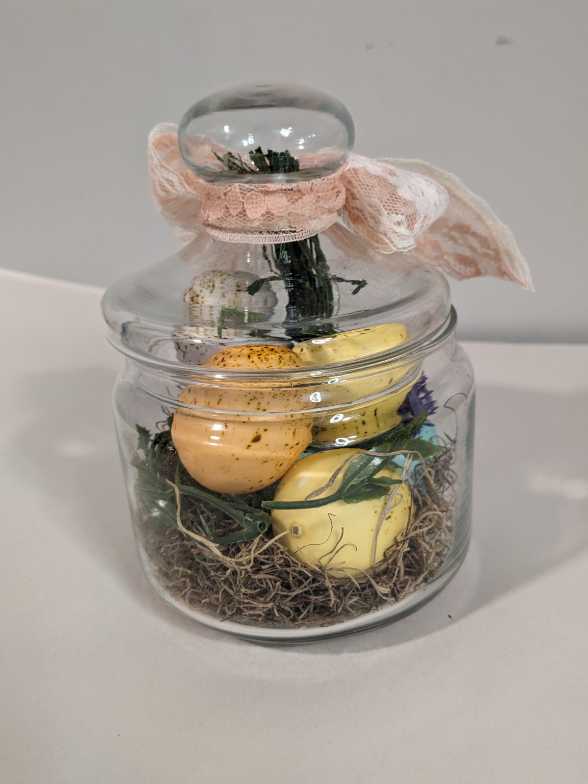 Clear Glass Apothecary Jar~Repurposed~Easter Decor~Eggs Carrot Lavender
