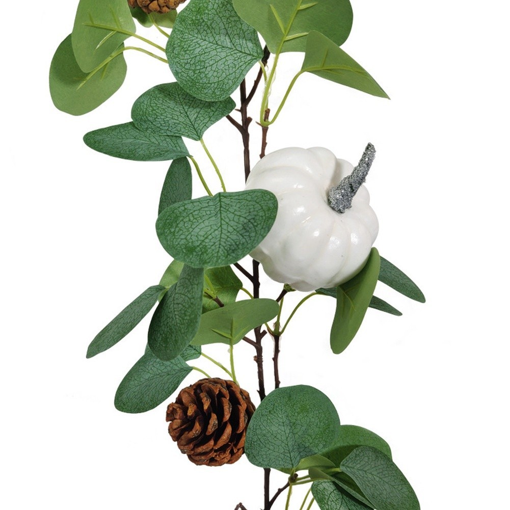 Artificial Pumpkin Vine Decor Winter Harvest Fall Wreath with Pinecones White