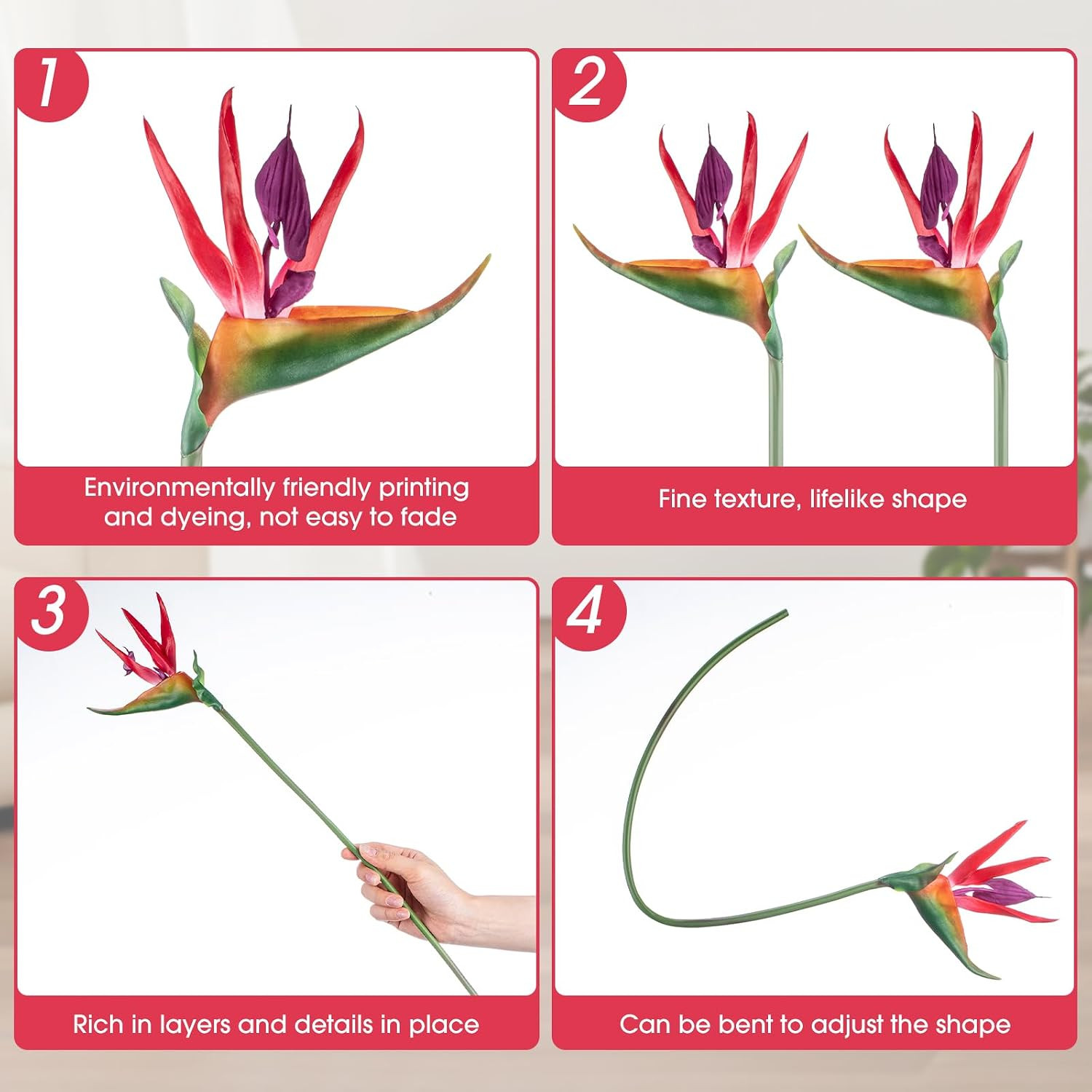 12 Pcs 24″ Pink Bird of Paradise Faux Flowers for Home Garden Party Decor