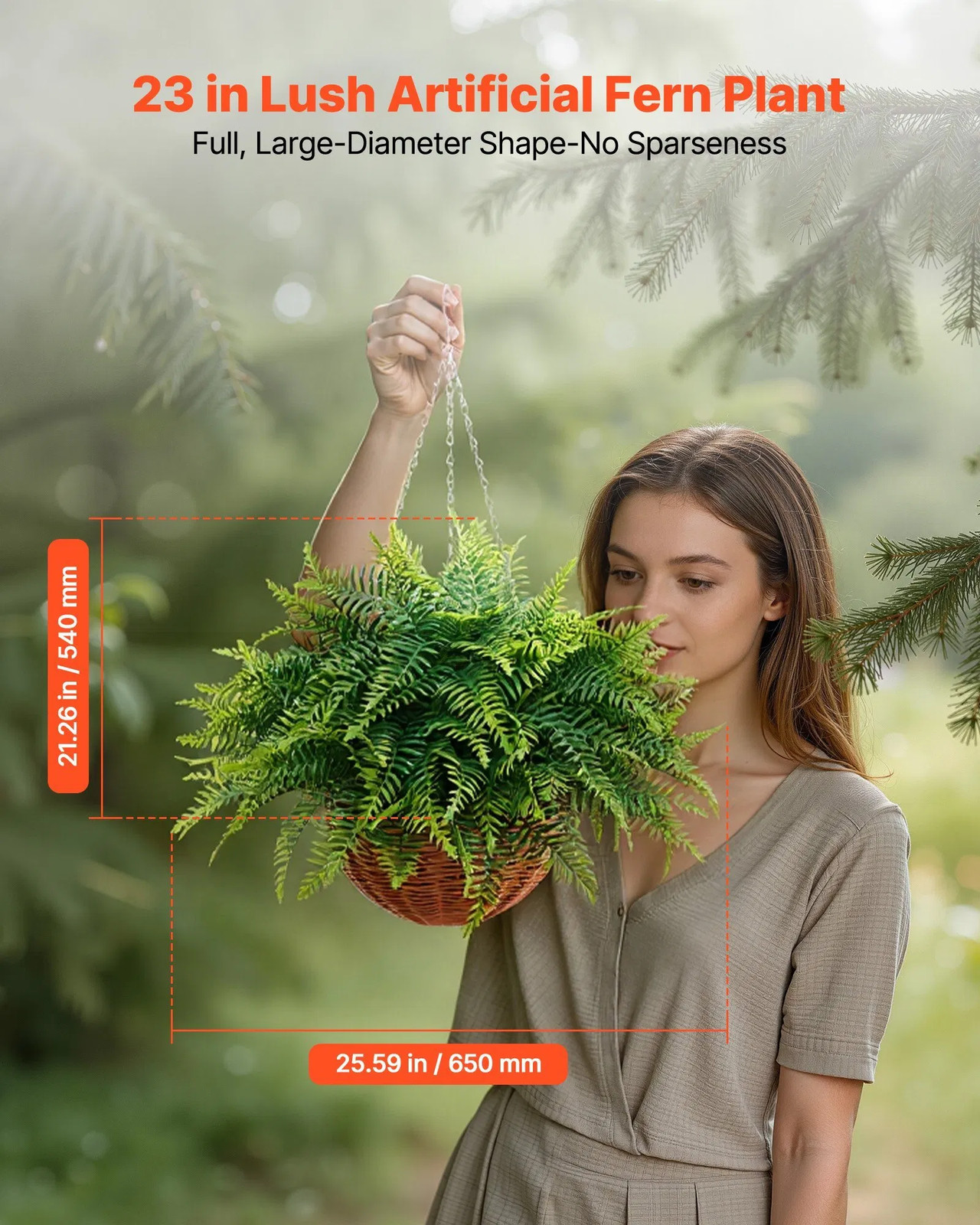 Artificial Ferns, 2 Pcs Fake Hanging Boston Fern Bush Plant with 23 Inch Hanging