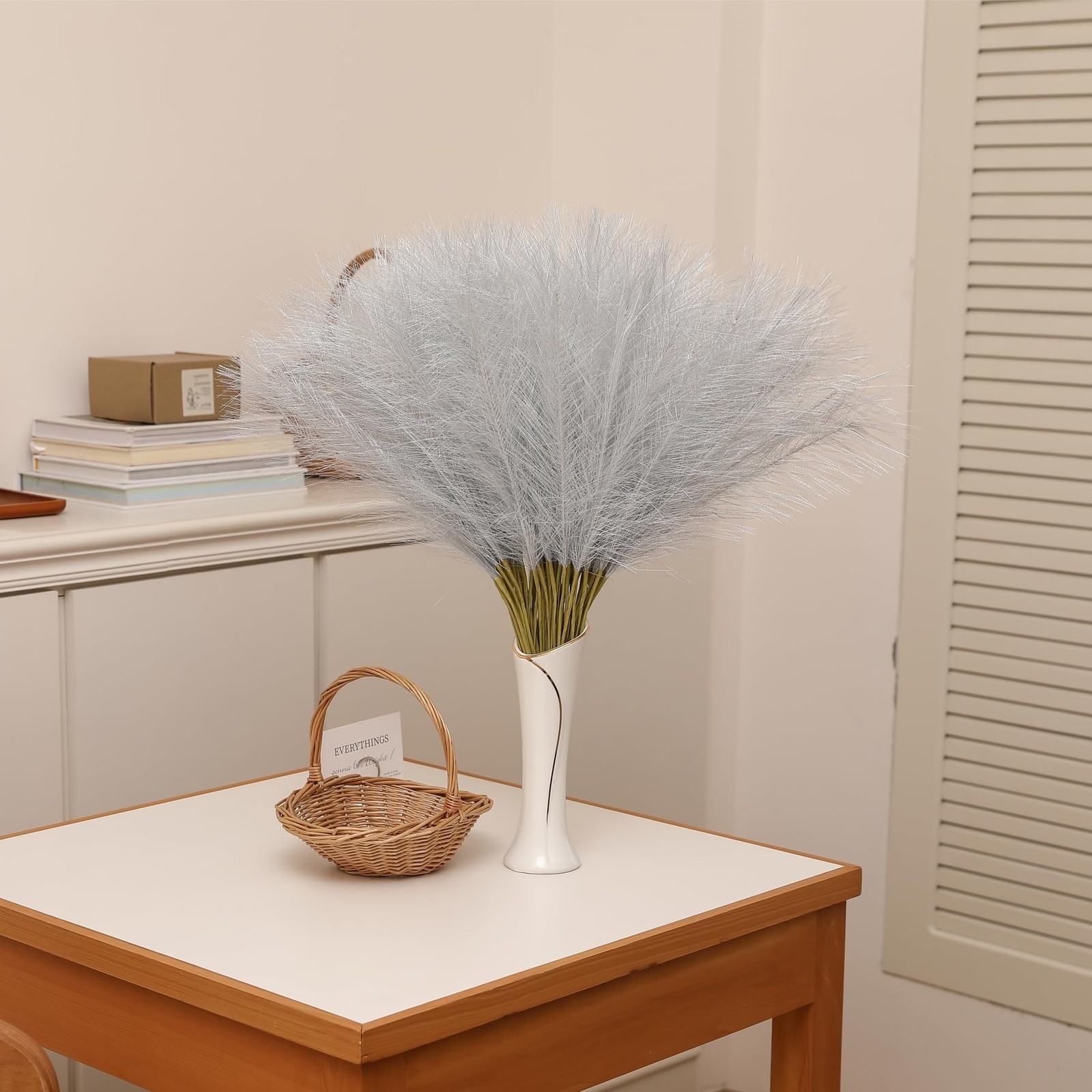 Faux Silver Pampas Grass – 30pcs 24 Inch Short Artificial Pampas Grass Decor,…