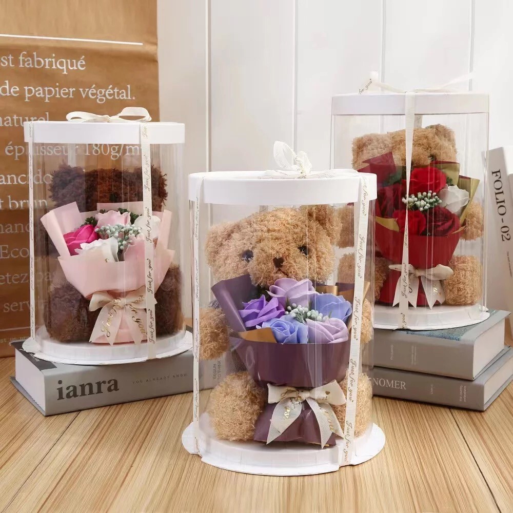 Artificial Forever Soap Rose Bouquet with stuffed Bear