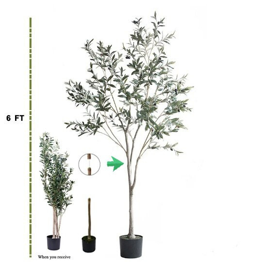 6FT Artificial Olive Leaf Tree Faux Tree Plant Indoor Outdoor Potted Plant
