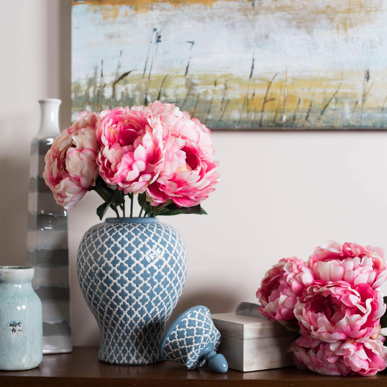 Vickerman 20″ Contemporary Plastic Artificial Peony Bunch in Pink