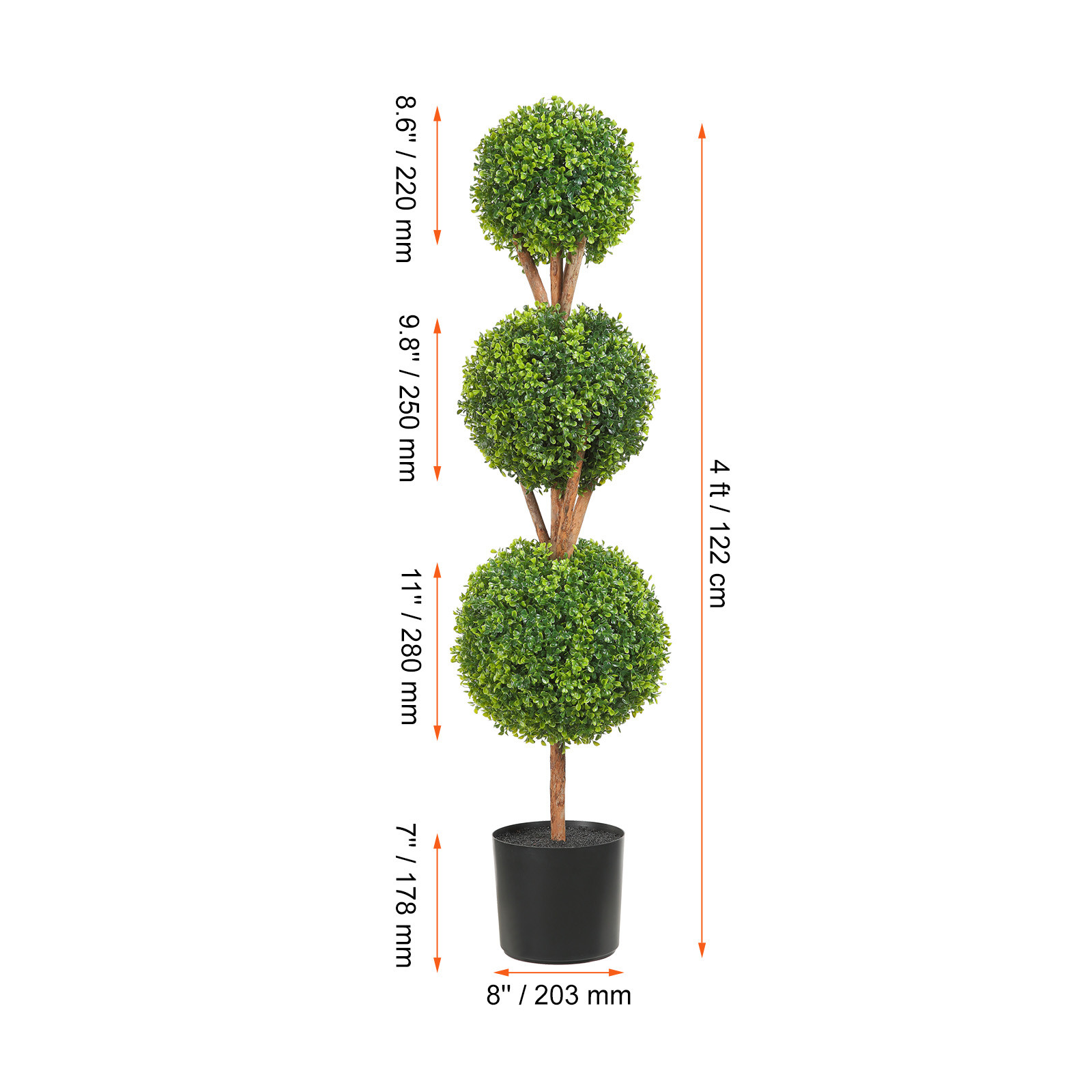 2 Pack 4′ Artificial Topiary Triple Ball Tree Faux Plant UV LED Decor In/Outdoor