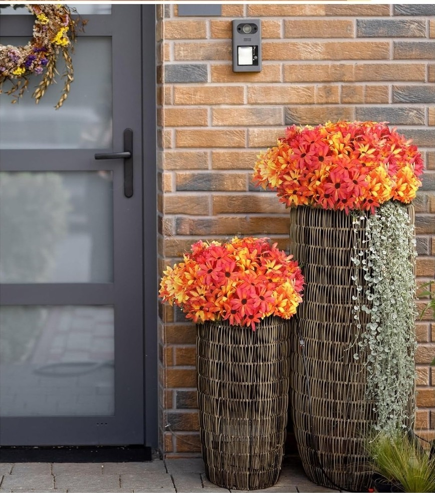 12 Pcs Artificial Fall Flowers for Decoration Bright Faux Mums for Outdoor…