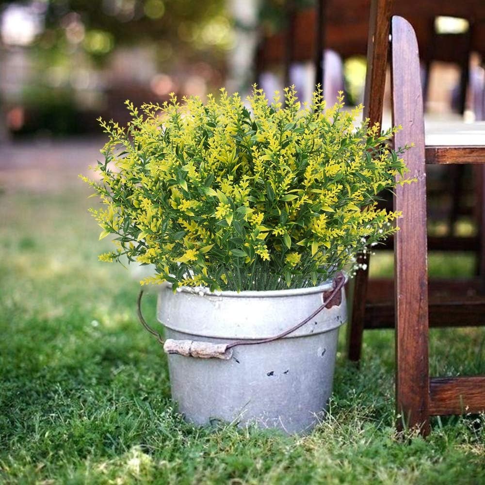 8 Bundles Artificial Yellow Flower Lavender Fake Plants for Outdoor Garden Decor