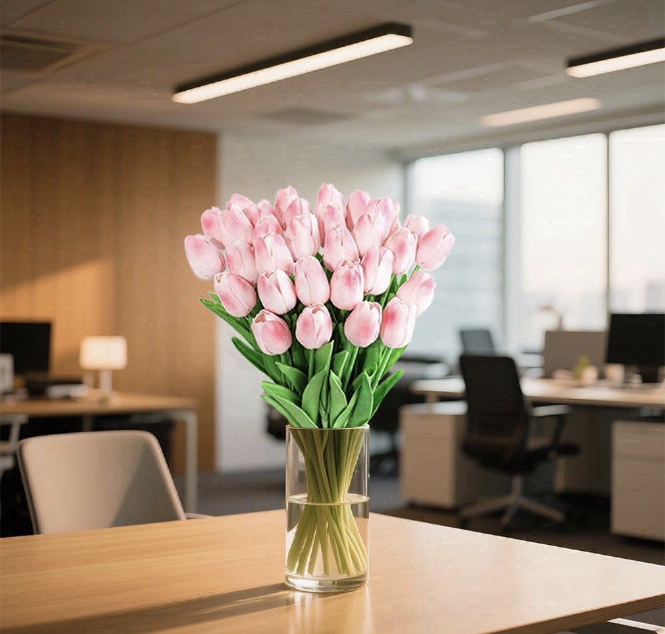 20pcs Pink Faux Tulips Flowers Fake Flowers Bouquets 13.5″ Mother’s Day