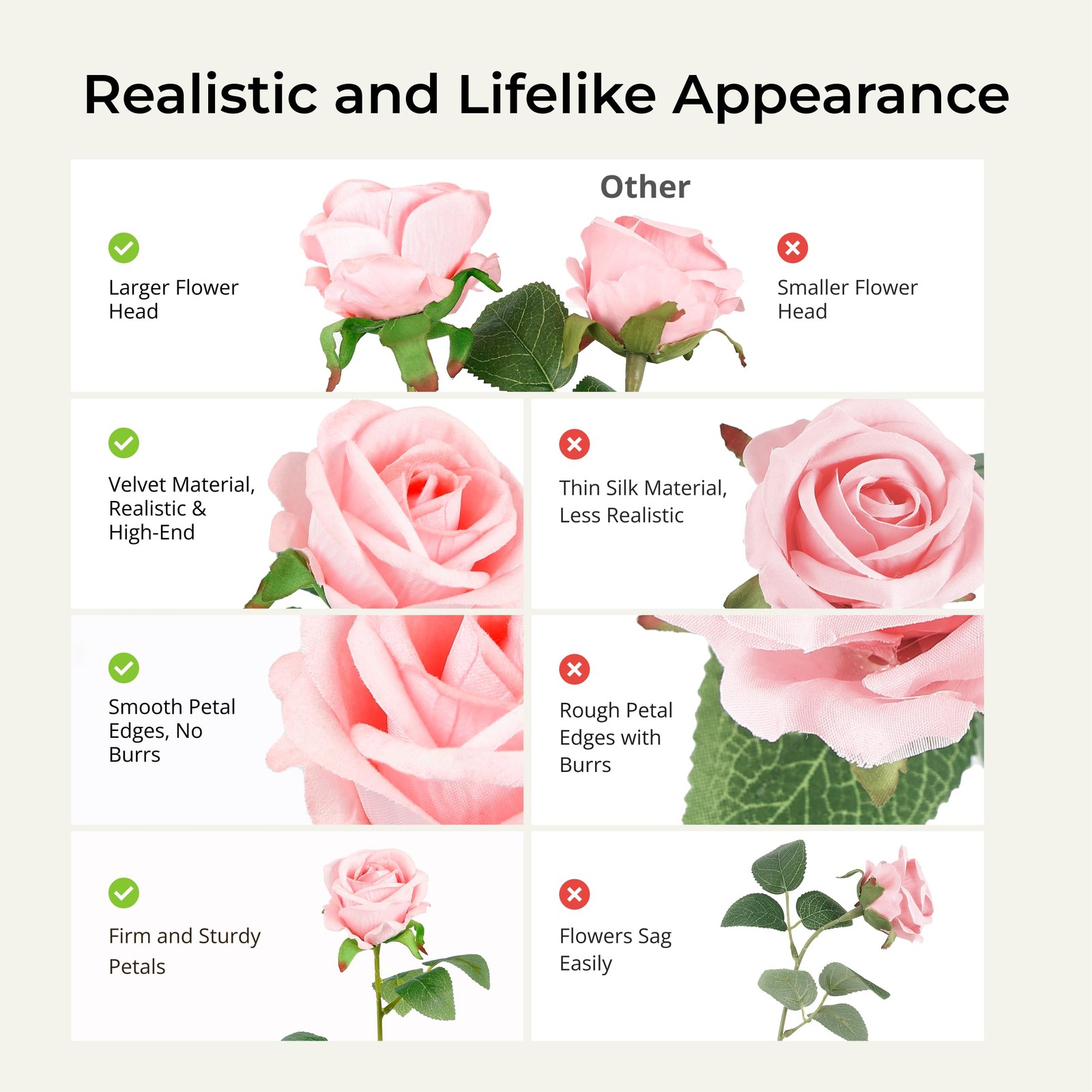 60 PCS Pink Roses Artificial Velvet Silk Realistic Flowers Wedding Bridal