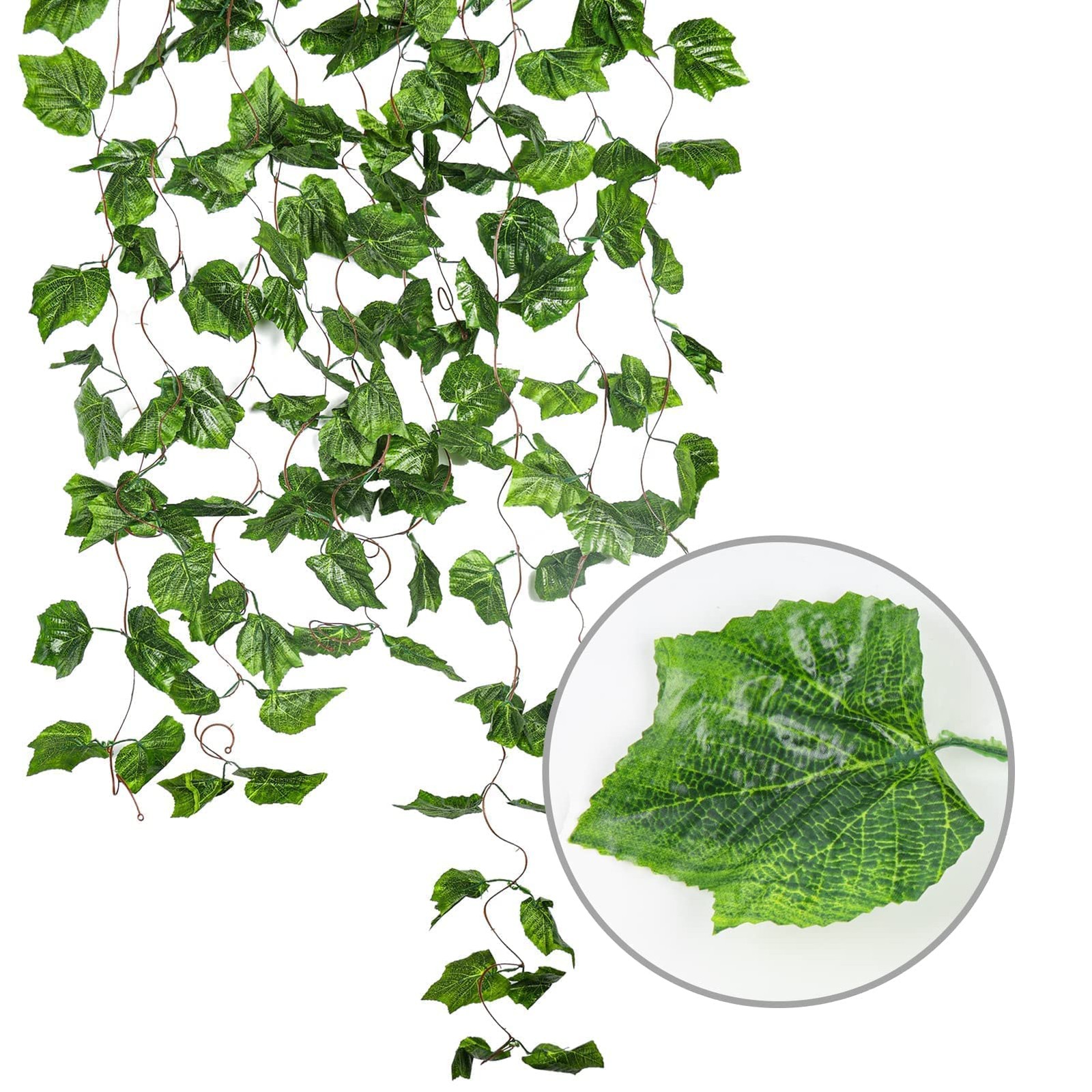 8 Ft 5pcs Artificial Greenery Ivy Vine Plants Foliage Grape Leaves Vine Simul…