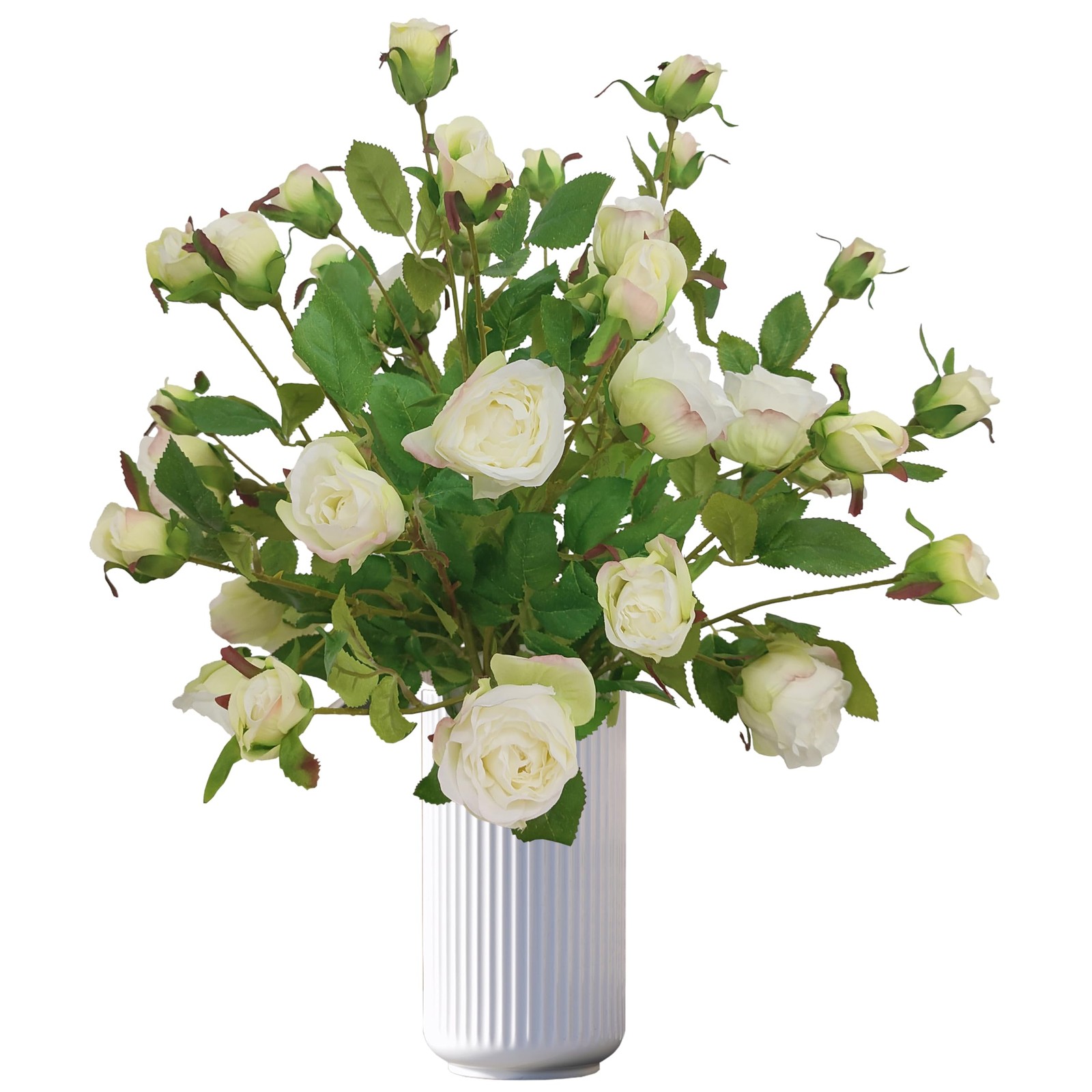 6 Pcs Ivory Rose Artificial Flowers Real Look, 25.6” Fake Faux Silk Roses wi…