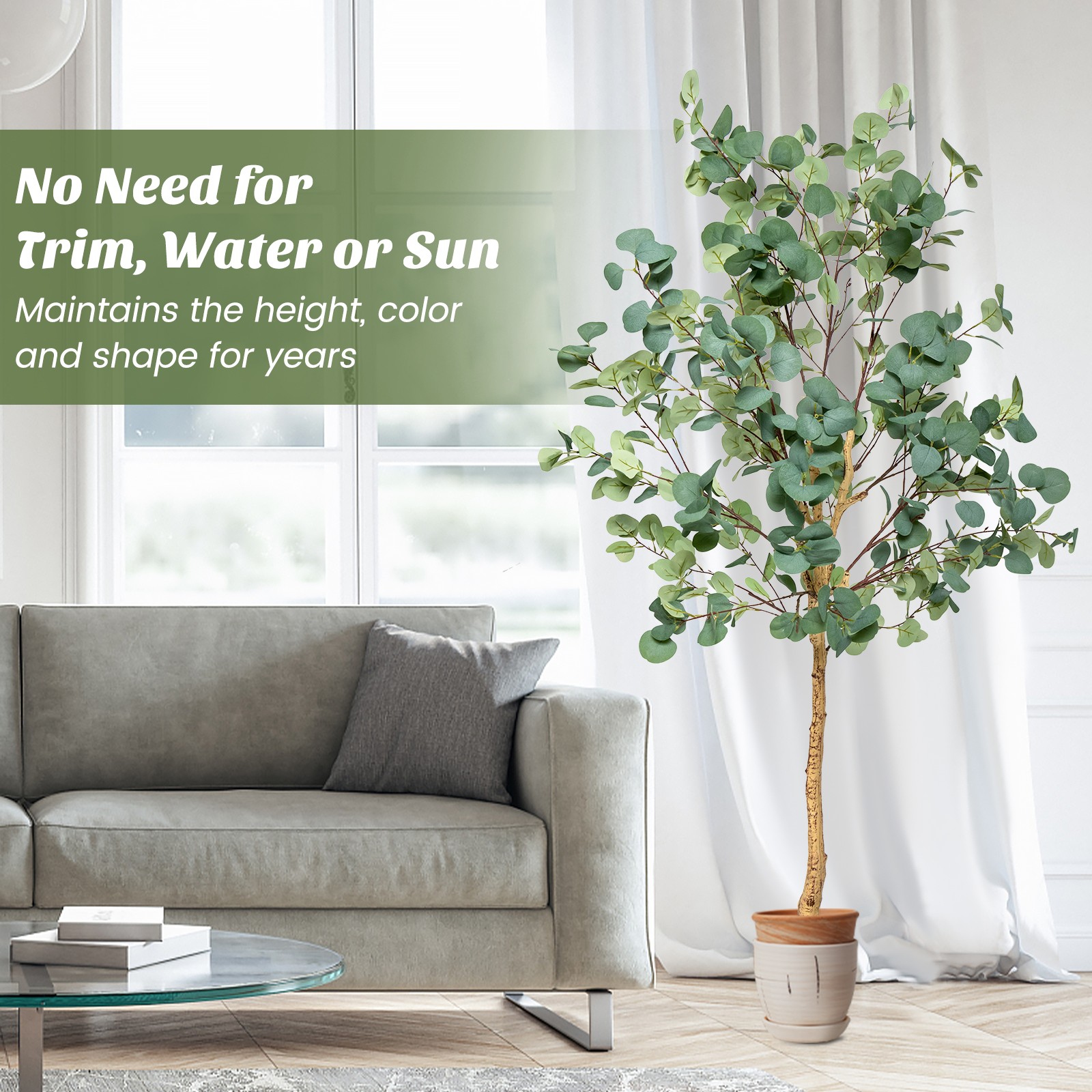 Topbuy 5.5FT Artificial Eucalyptus Tree in Plastic Nursery Pot Tall Fake