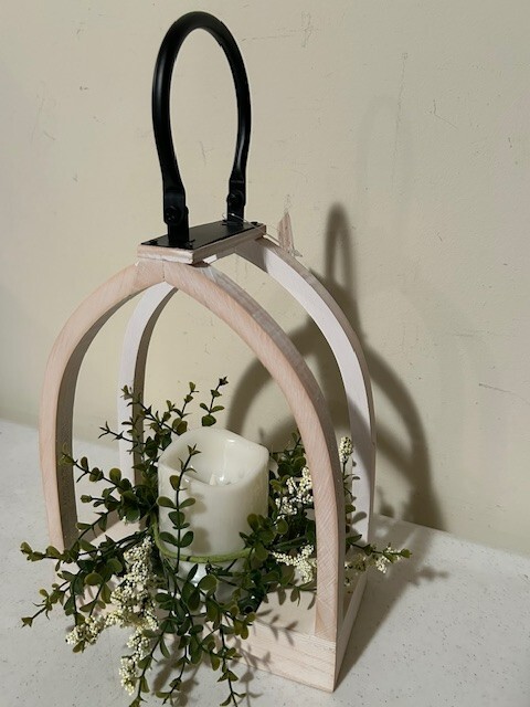 Arched Candle Lantern with greens and built in Timer