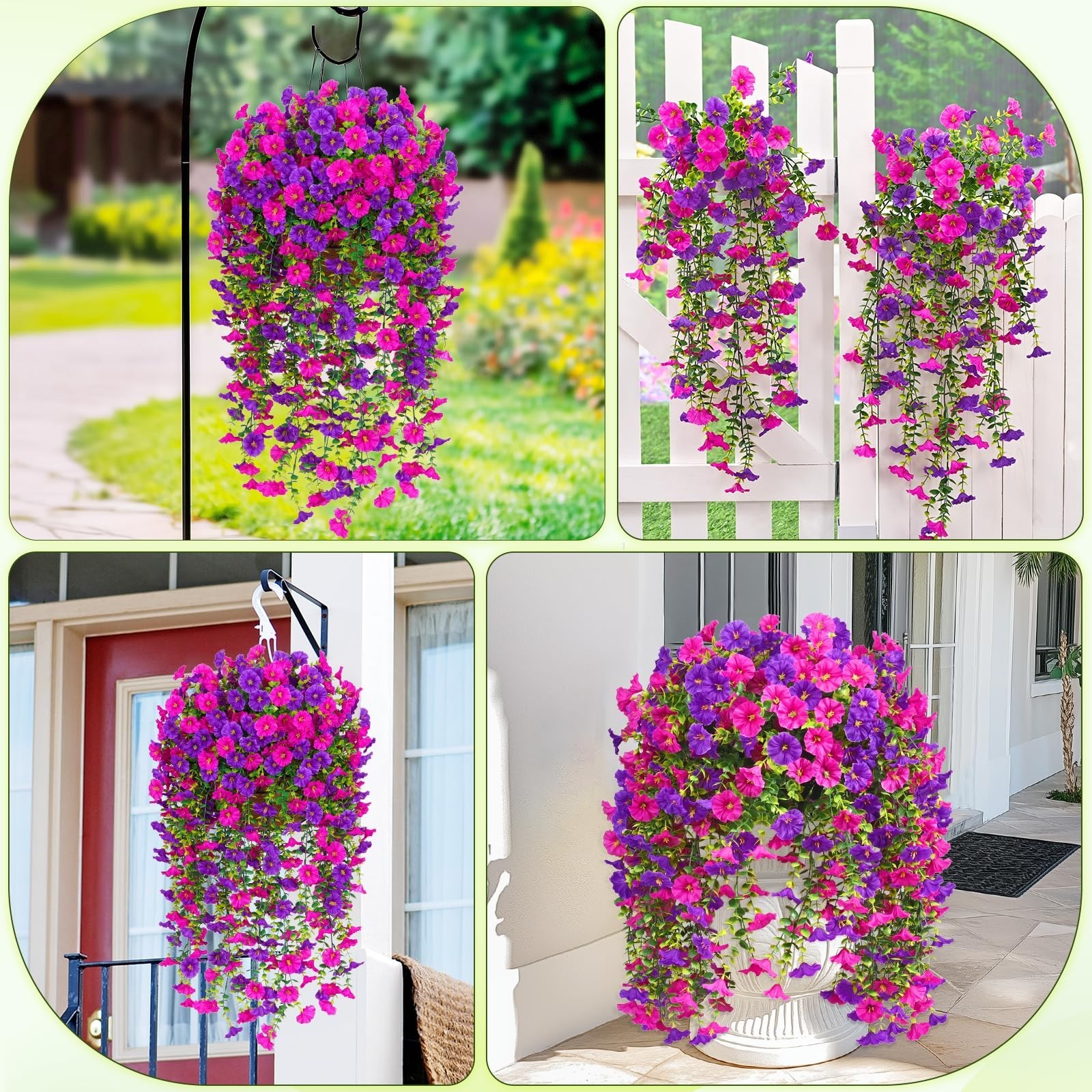 8 Packs Realistic UV Resistant Artificial Hanging Flowers – Silk Petunia for Out