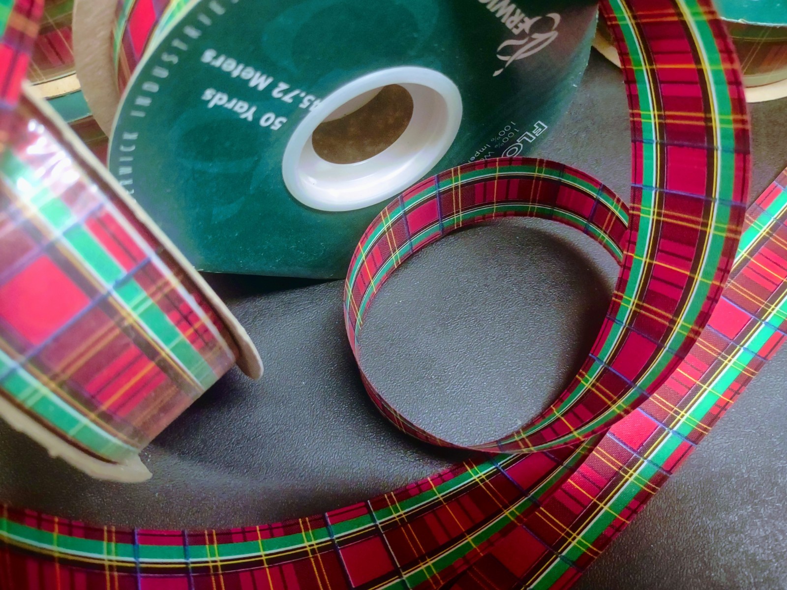 50 Yards Flora-Satin Waterproof Ribbon #9 Tartan Plaid Red Scottish Check 1.25″