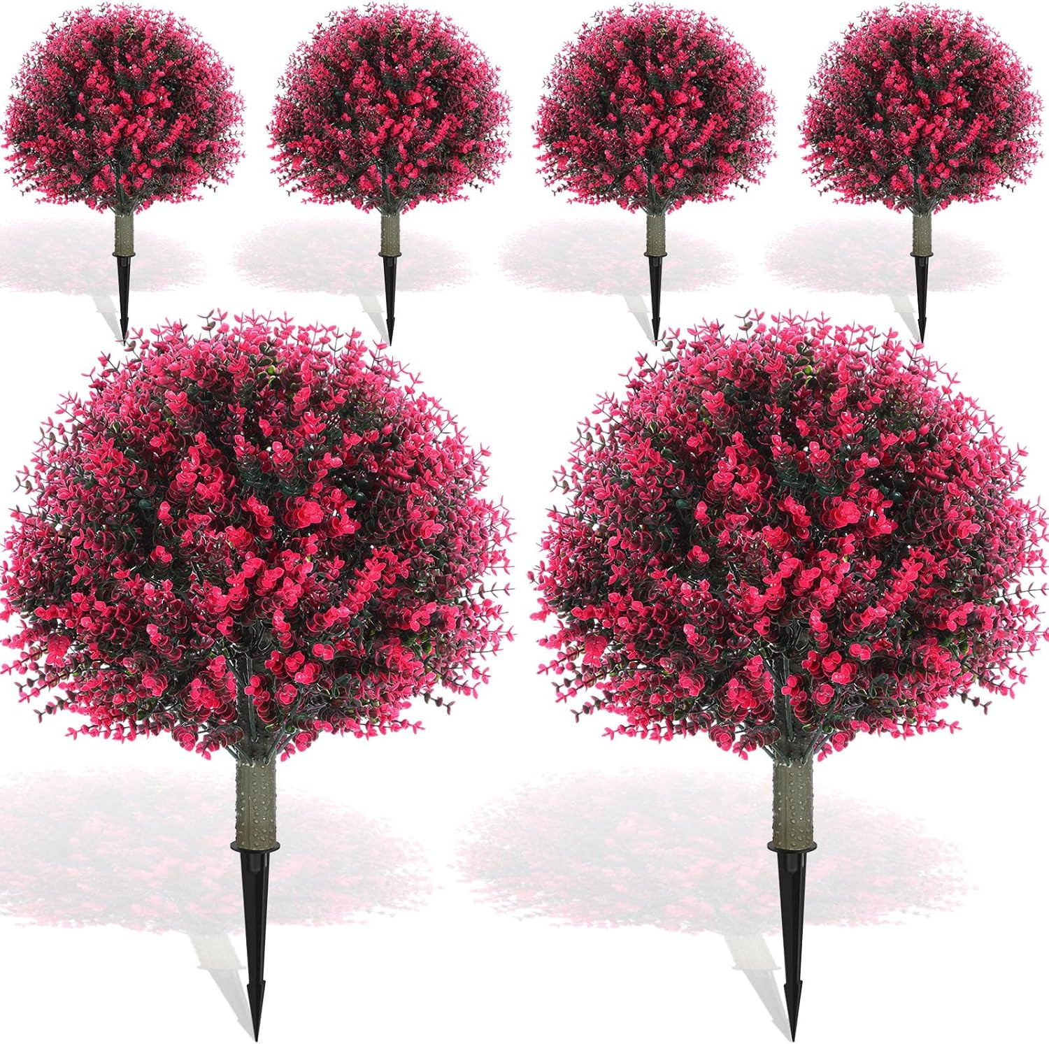 6 Pcs 18″ UV Resistant Artificial Boxwood Ball Topiary – Rose Red