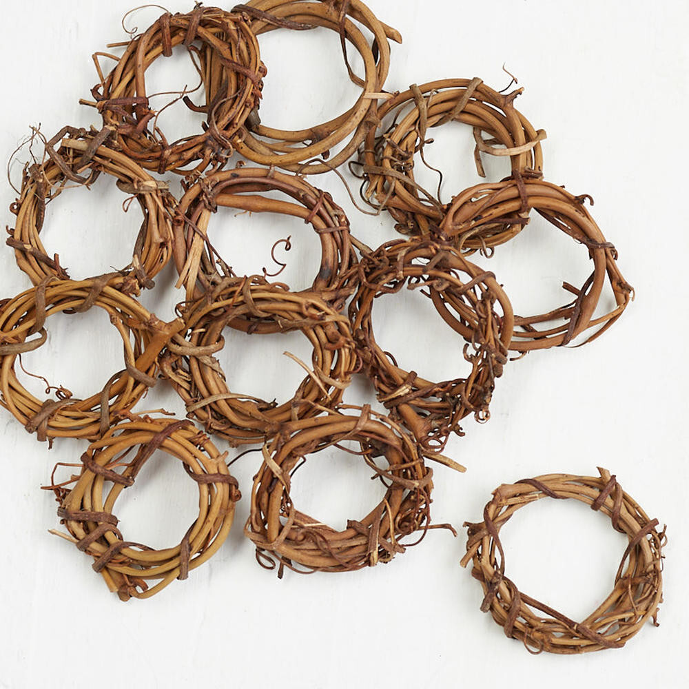 Group of 36 Natural Dried 2″ Grapevine Wreaths for Crafting and Napke Rings