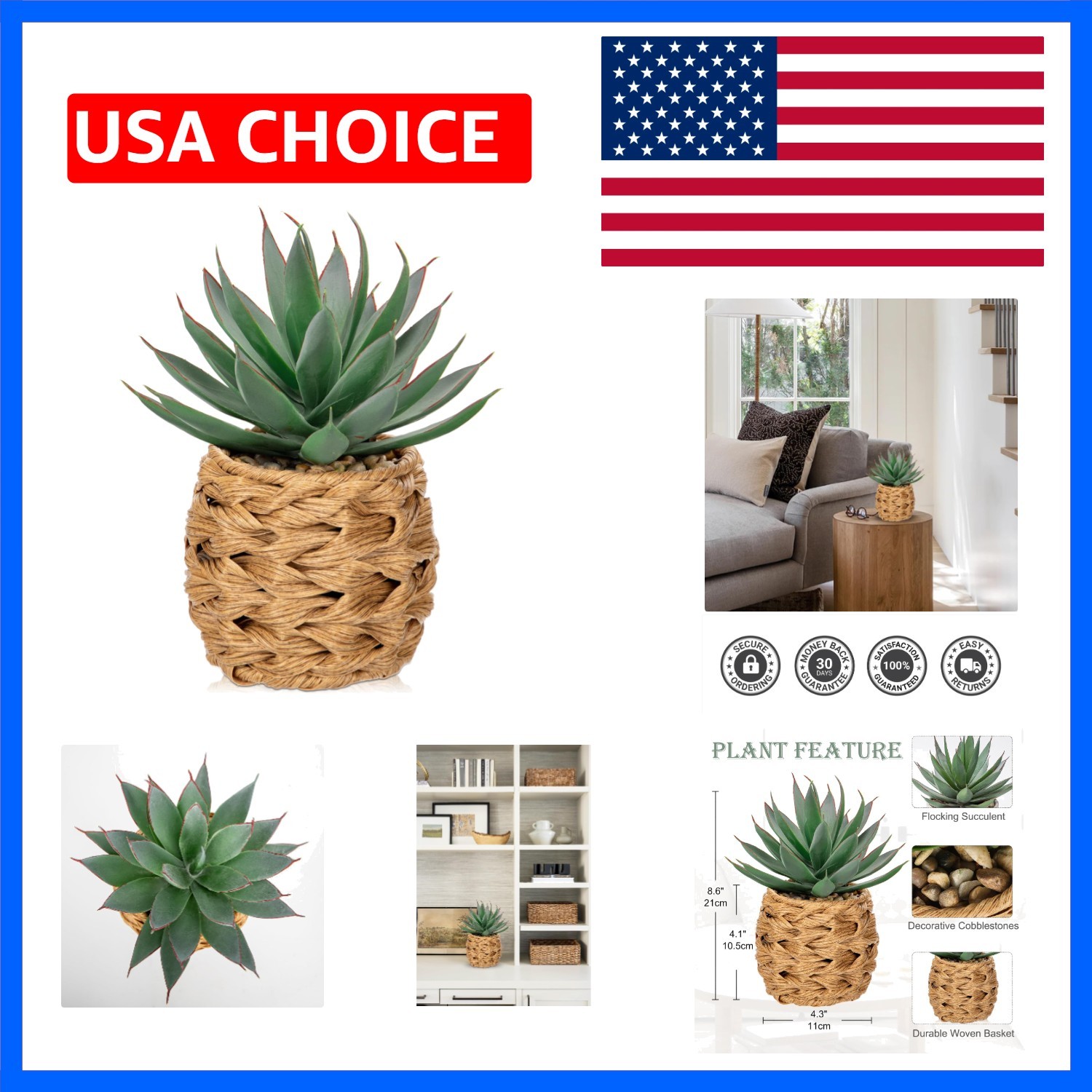 Succulents Plants Artificial for Home Decor, Realistic Potted Fake Agave Plan…