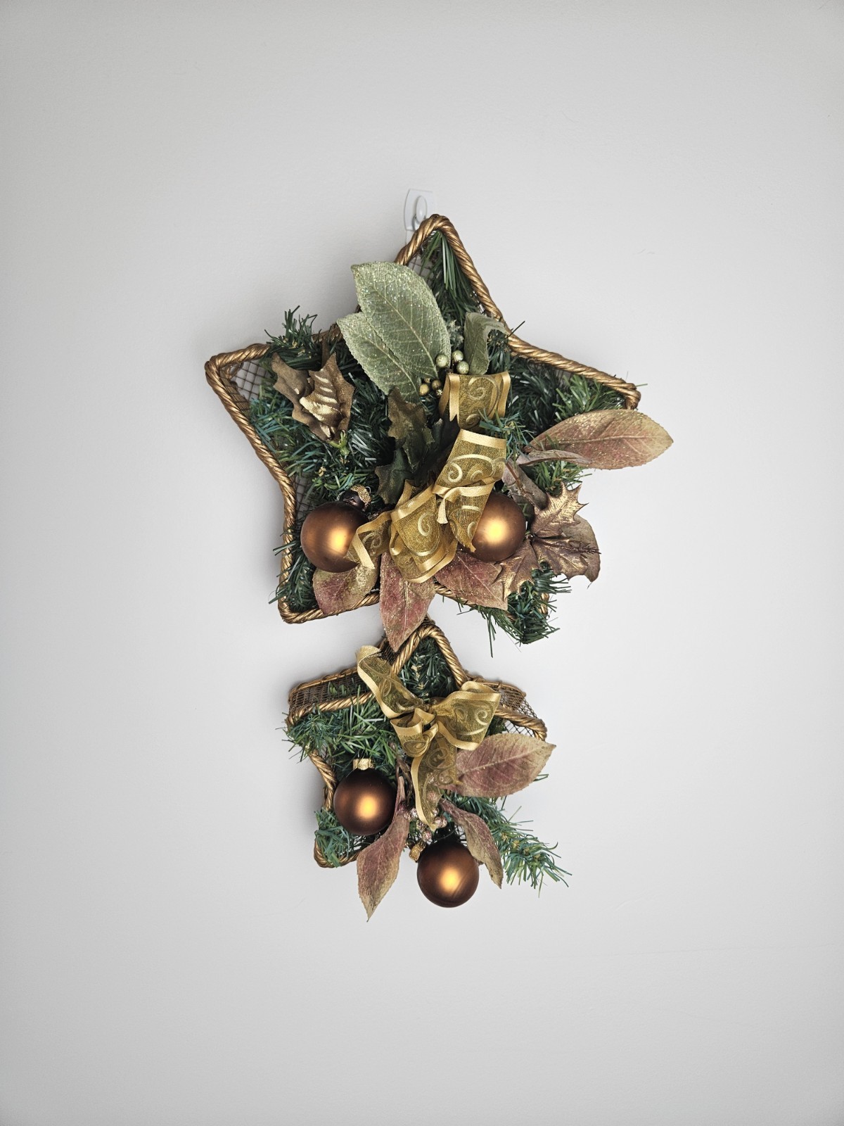 Christmas Star Basket Door Wreath Wall Hanging Artificial Garland Ornaments Bows