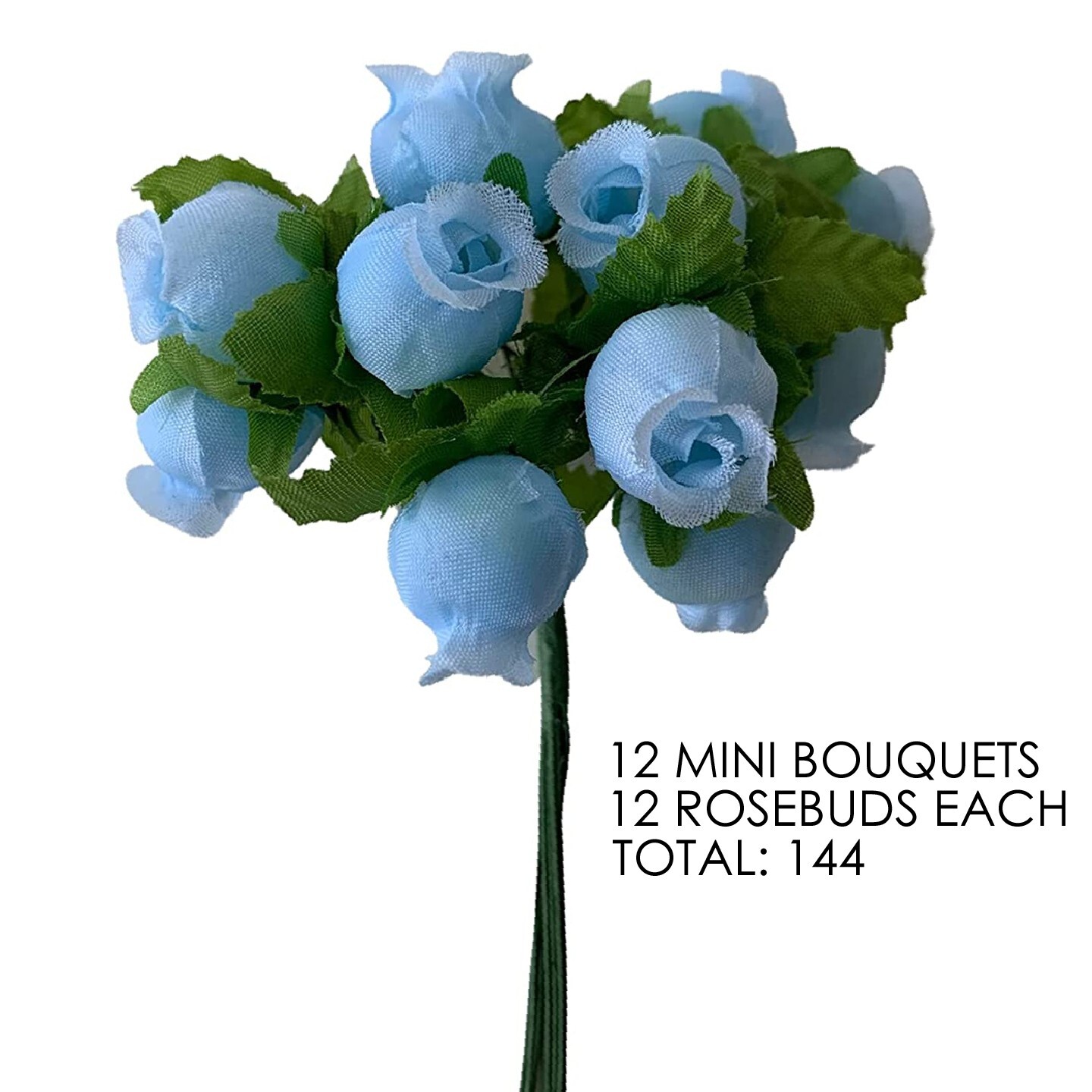 Light Blue Artificial Silk Flower Roses 12 Mini Bouquet of 12 Rosebuds 144 Total