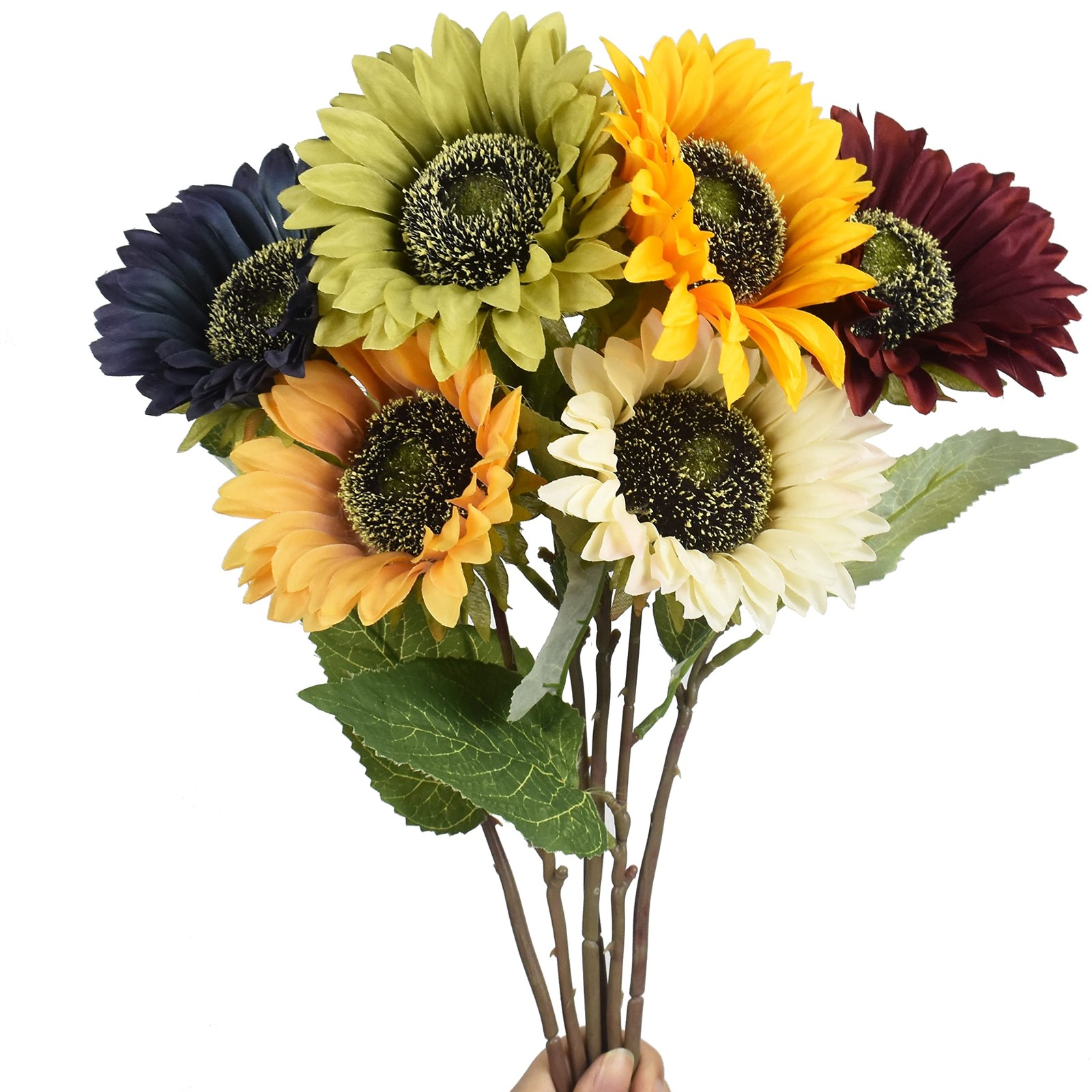 Artificial Sunflowers Long Stem Large Silk Fake Bouquet 6pcs Yellow Flower Home