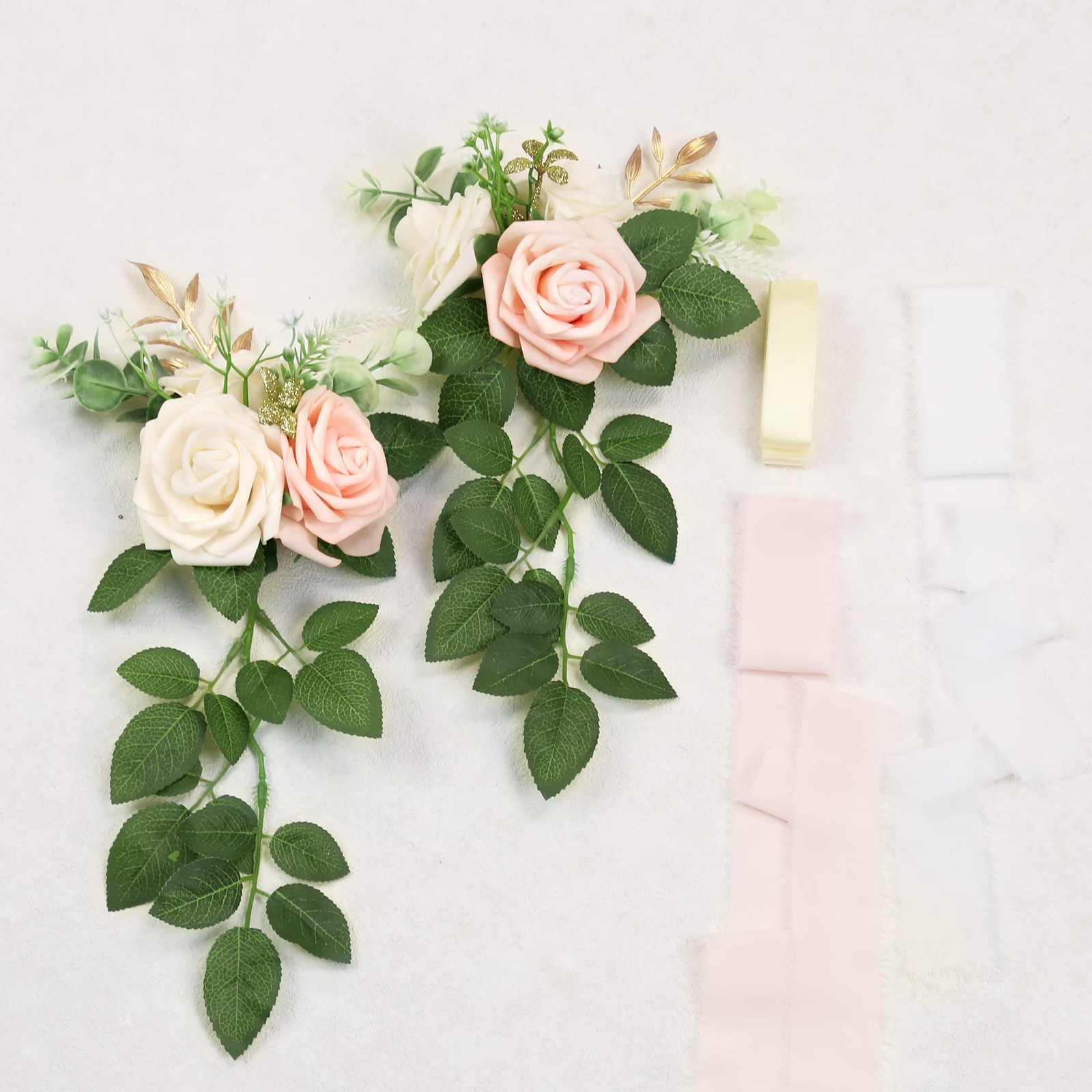 Wedding Aisle Decorations – Set of 10 Pew Flowers – Artificial Roses & Eucaly…