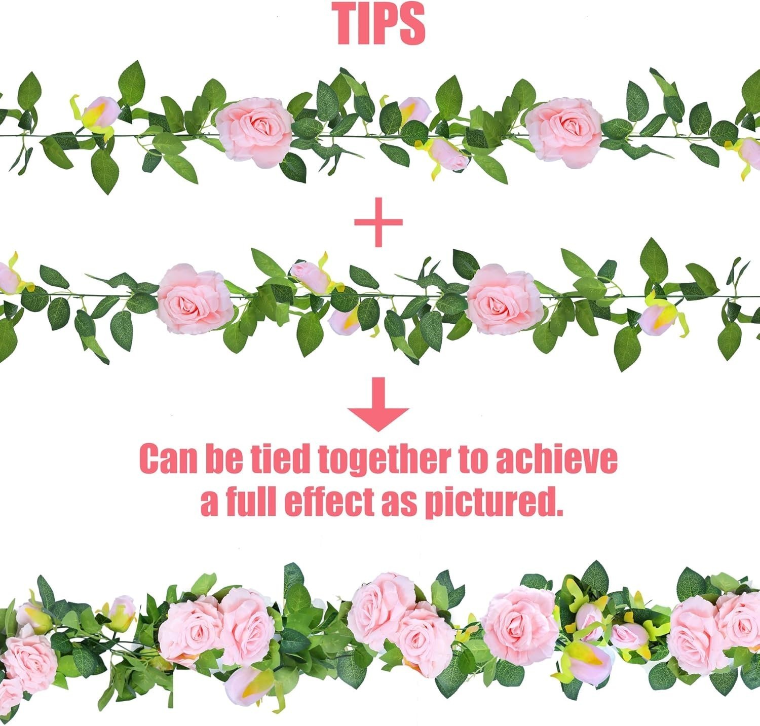 Sggvecsy 2Pcs 15.5Ft Artificial Rose Vine Fake Flower Garland Floral Garland