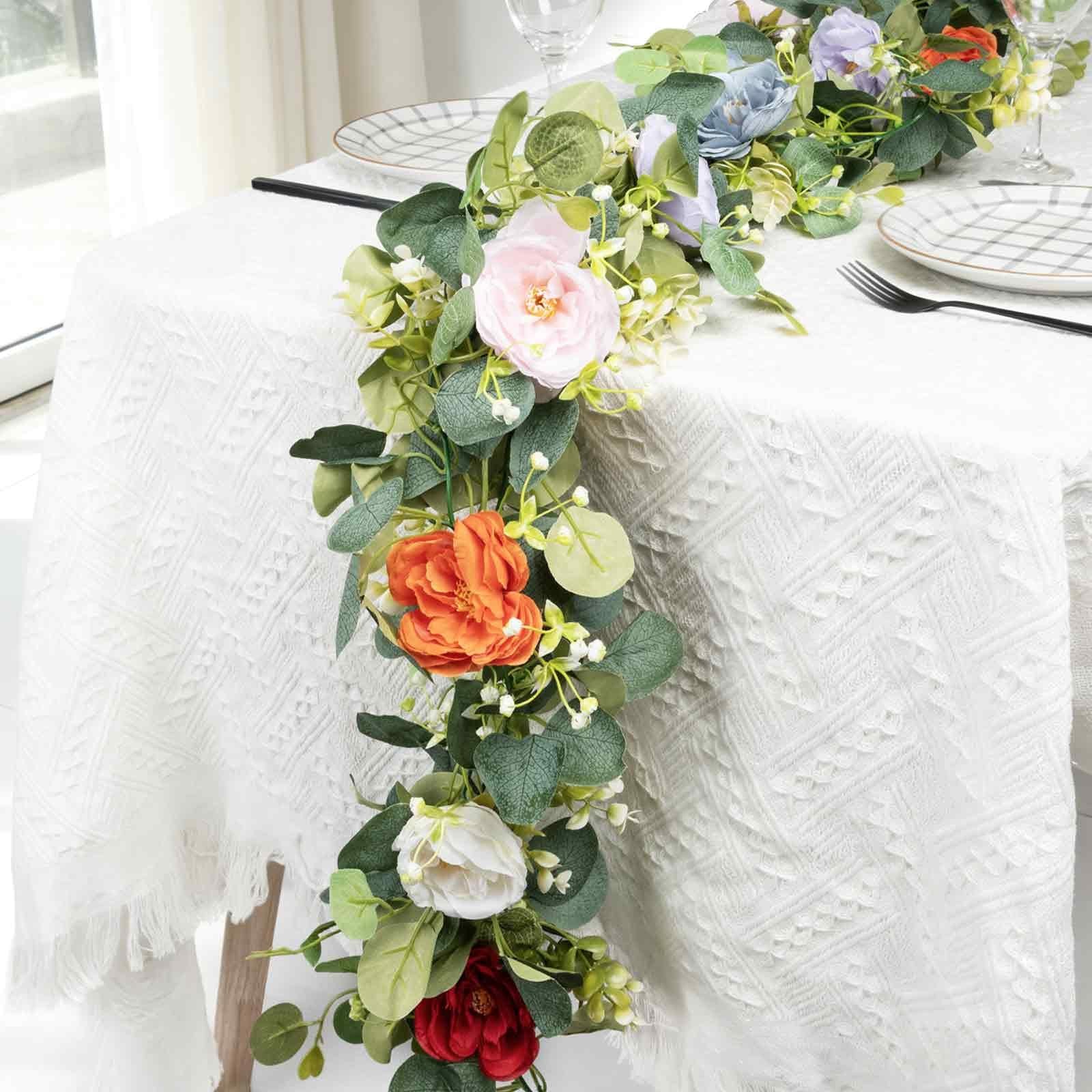 2Pcs(10FT) Artificial Eucalyptus Garlands with Rose Flowers, Faux Floral Gree…