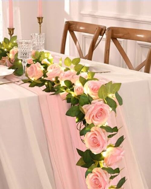 2 Pcs Flower Garland with 19.6 Ft Lights, 13.2 Ft Pink 2 Pack Pink With Lights