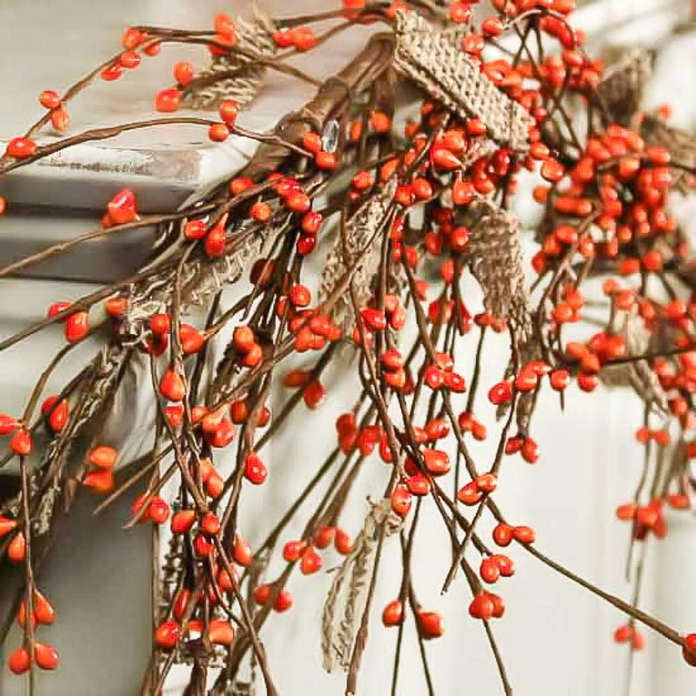 Rustic Autumn Burlap and Harvest Orange Pip Berry 57″ Garland