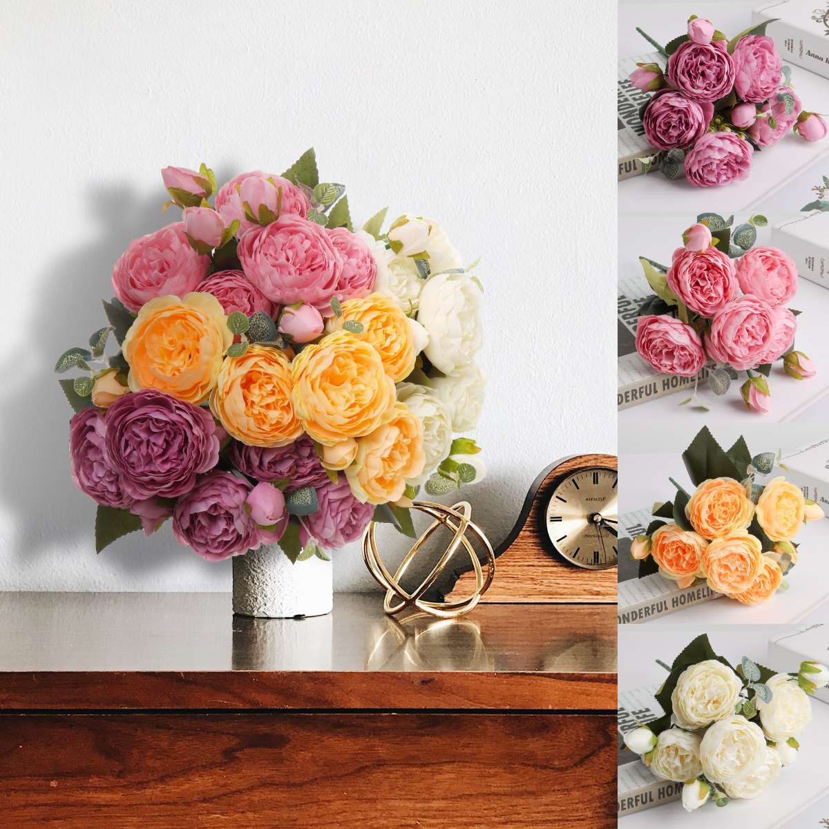 9 Heads Artificial Silk Peony Flower Wedding Bouquet Party Outdoor Home Decor US