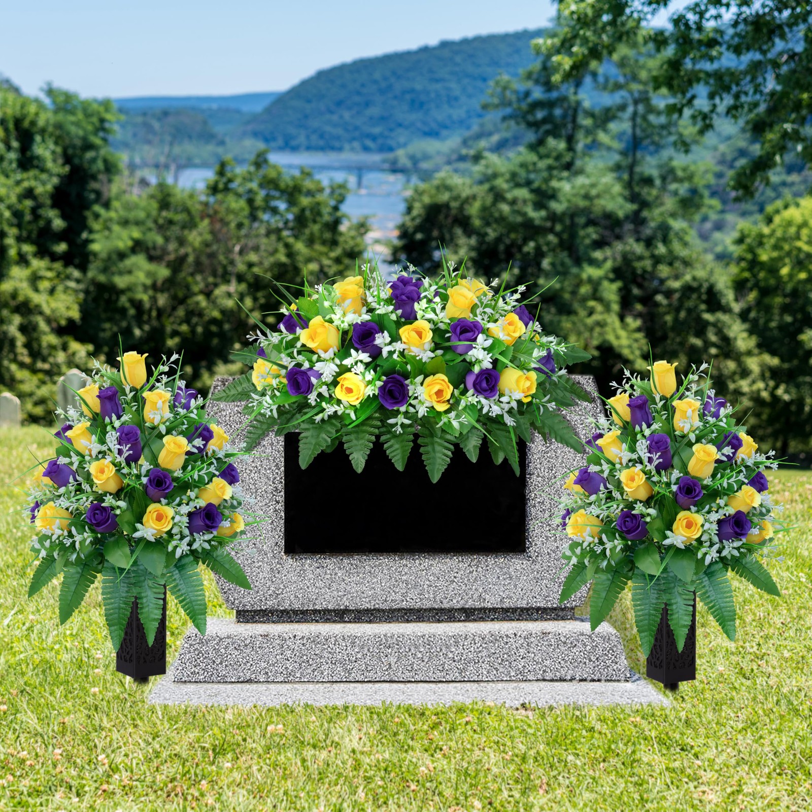 LVXINLI Artificial Cemetery Flowers, Gravesite Decoration Roses, Memorial Bou…