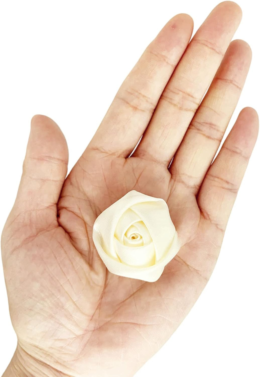 50Pcs Satin Ribbon Rose 4D Handmade Fabric Flowers 1.4″ for DIY Wedding Bouquet