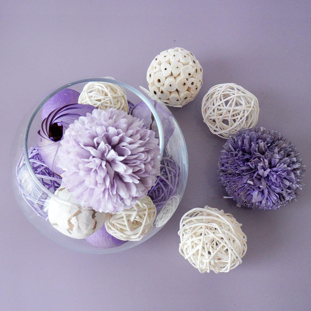 Purple Decorative Balls for Bowls,Assorted Vase Filler for Centerpieces,Wicker R