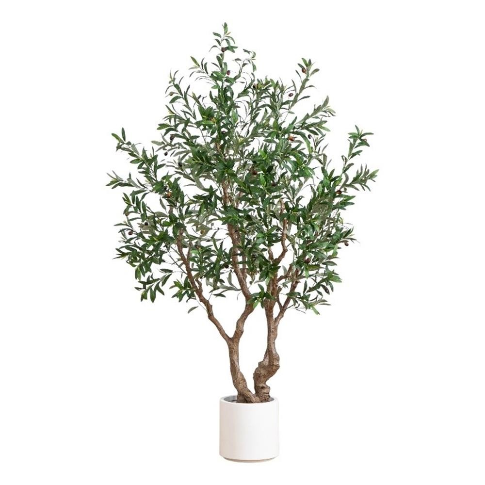 Nearly Natural 6ft Artificial Grand Olive Tree in White Decorative Planter