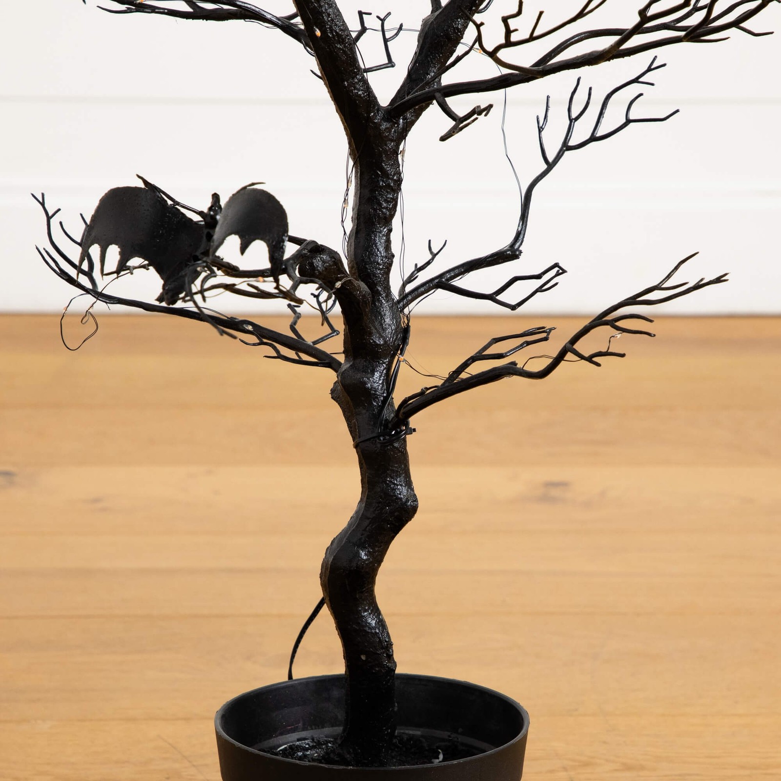 Nearly Natural 3ft Pre-Lit Halloween Black Spooky Twig Tree w/ Bats & 100 LED