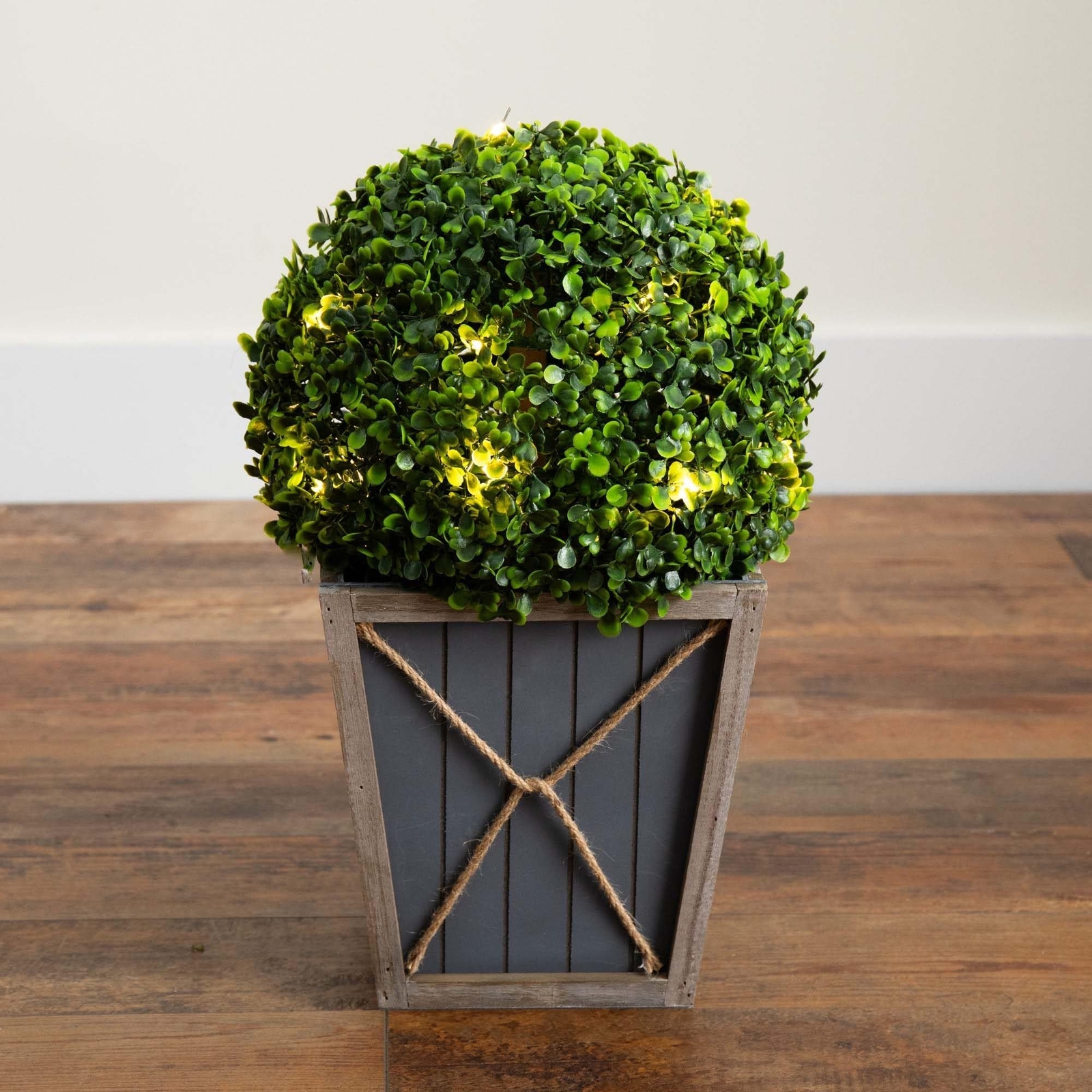 Nearly Natural 18in. UV Resistant Artificial Boxwood Ball Topiary with LED Li…