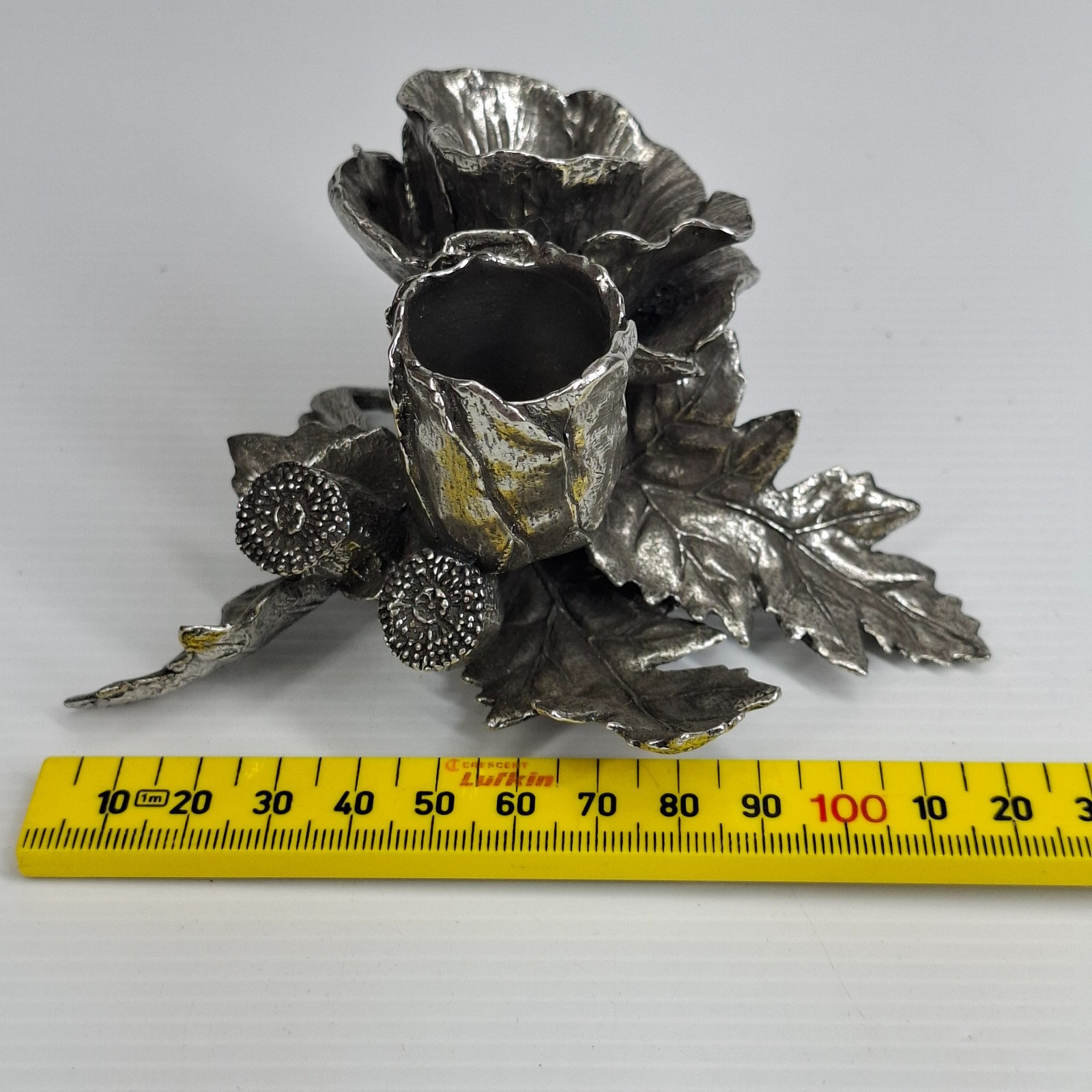 Vintage Royal Selangor Pewter Poppy Flower Candle Stick/Stand Holder Solid Heavy
