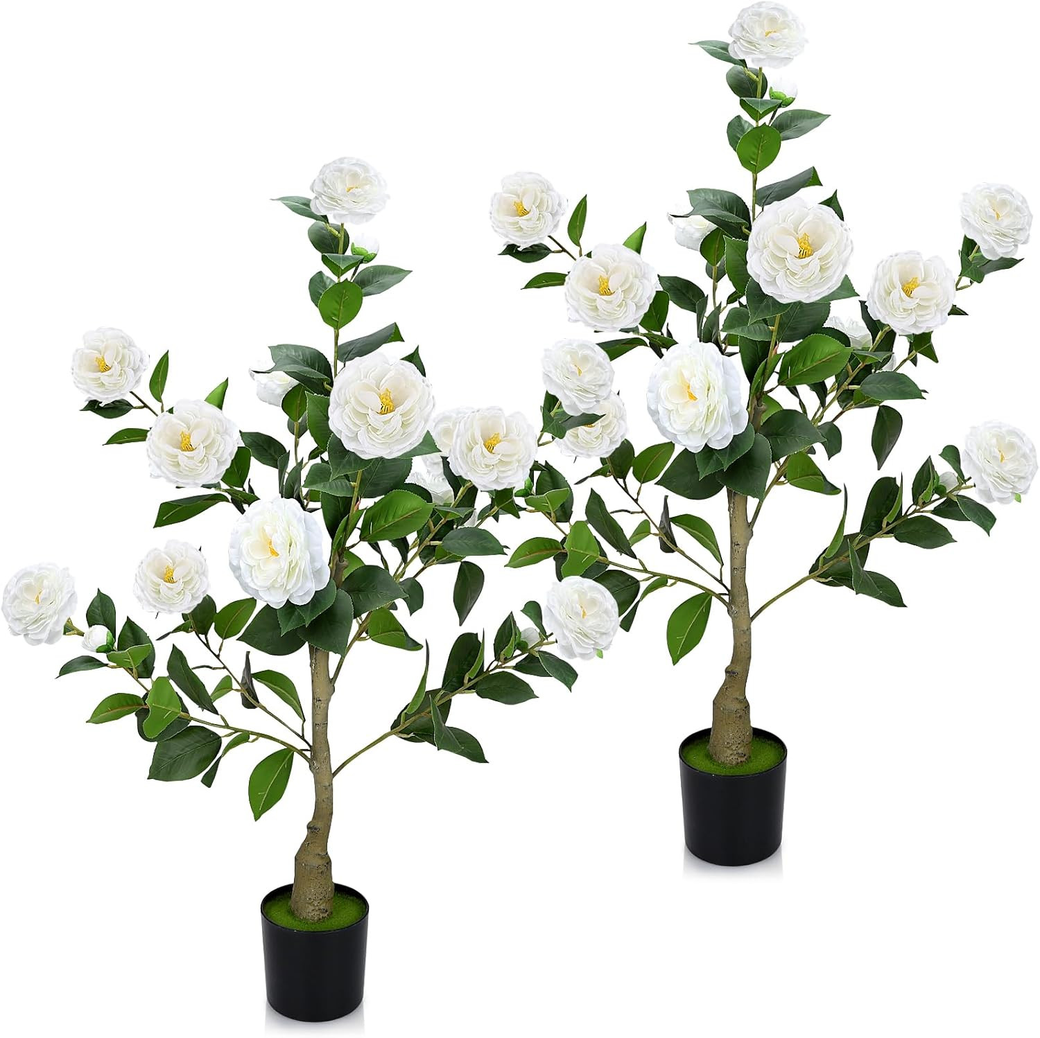 2 Pack 3FT UV Resistant Artificial Camellia Trees for Home & Patio Decor