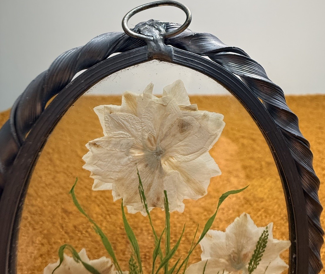 Pressed Flower Art Oval Glass Wall Decor 7in Dried Floral Arrangement