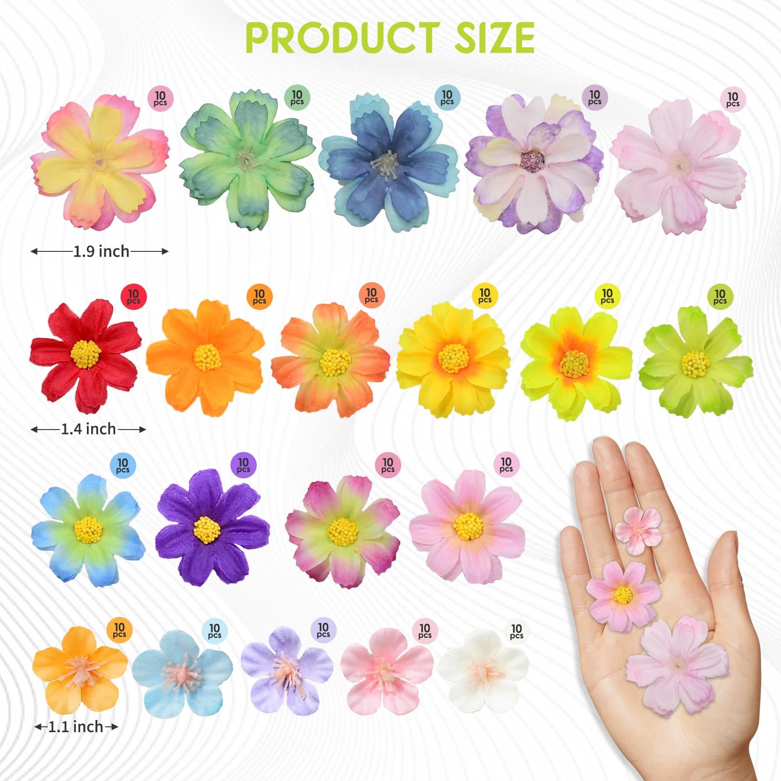 200Pcs Mini Artificial Flower Heads, Faux Silk Small Daisy Flowers Bulk, 20 C…