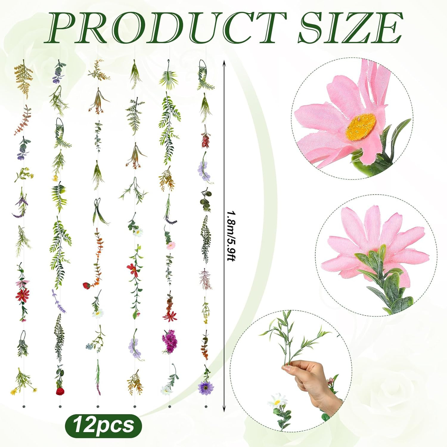 12 Pcs 70.8 Ft Artificial Wildflower Garlands for Wedding and Home Decor