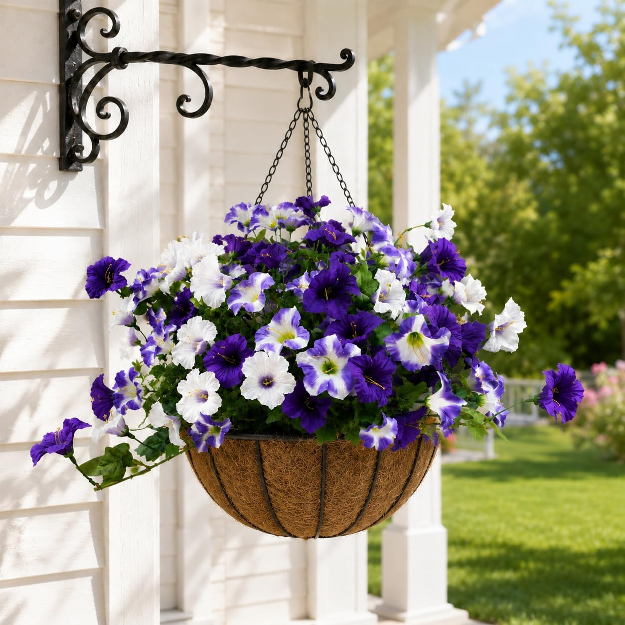 4 Pcs UV Resistant Artificial Petunia Flowers for Garden Decor (Purple White)