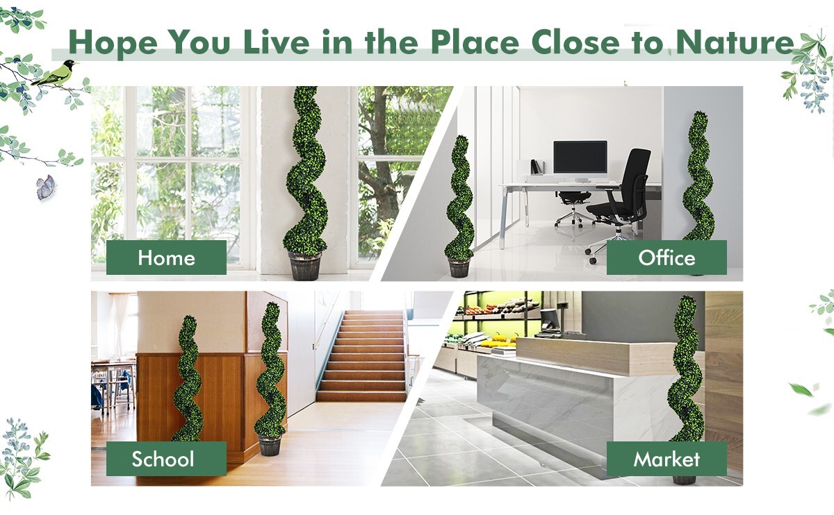 4’ Artificial Boxwood 2 Pack Spiral Topiary Tree UV Home Decor Green In/Outdoor
