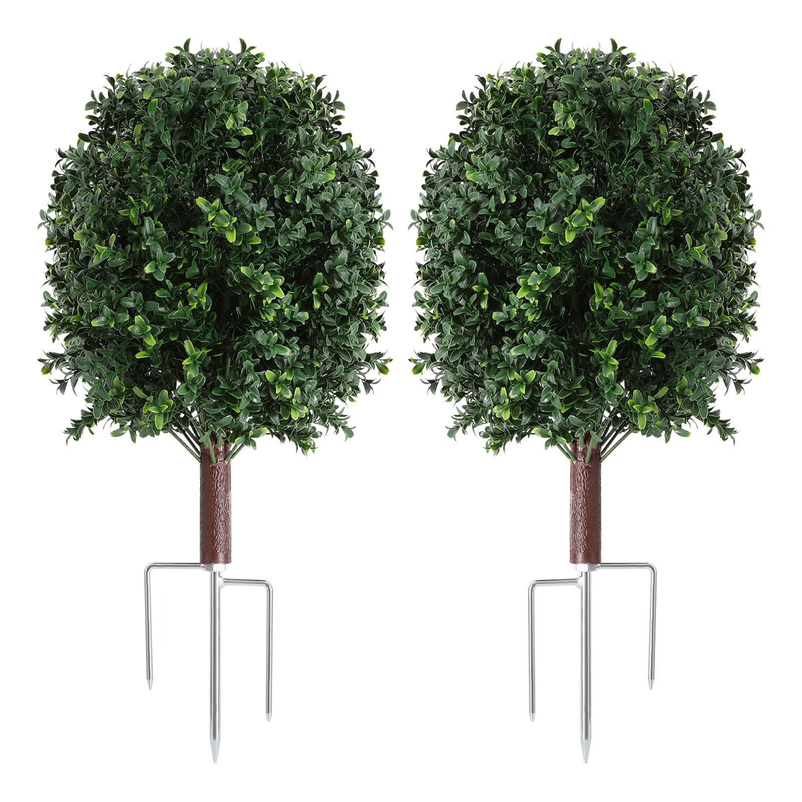 2pcs Artificial Boxwood Topiary Ball Trees 27″ UV with Three-Prong Ground Stakes