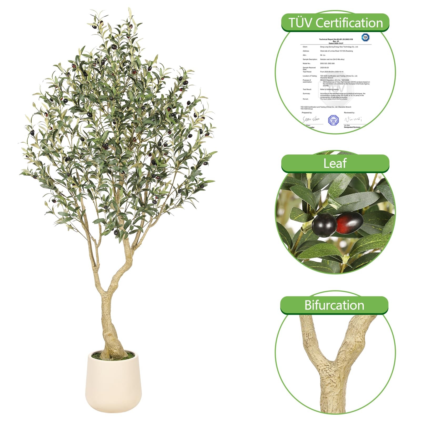 Realead 6ft Artificial Olive Tree with Tall Exquisite Planter – 6ft, Green