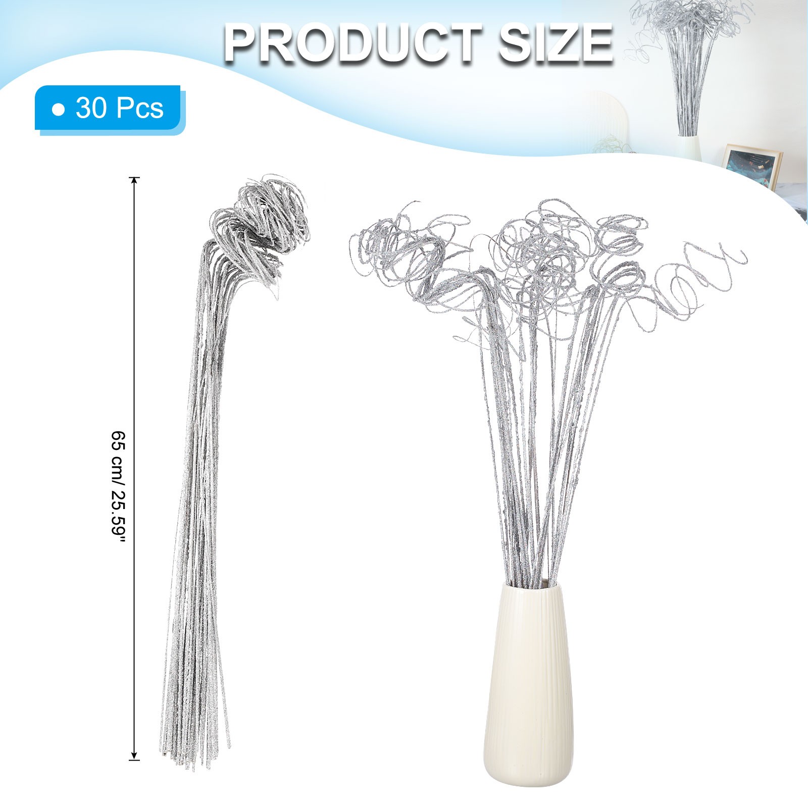 30 Pcs Glitter Dried Curly Willow Branches Natural Branches Twigs, Silver